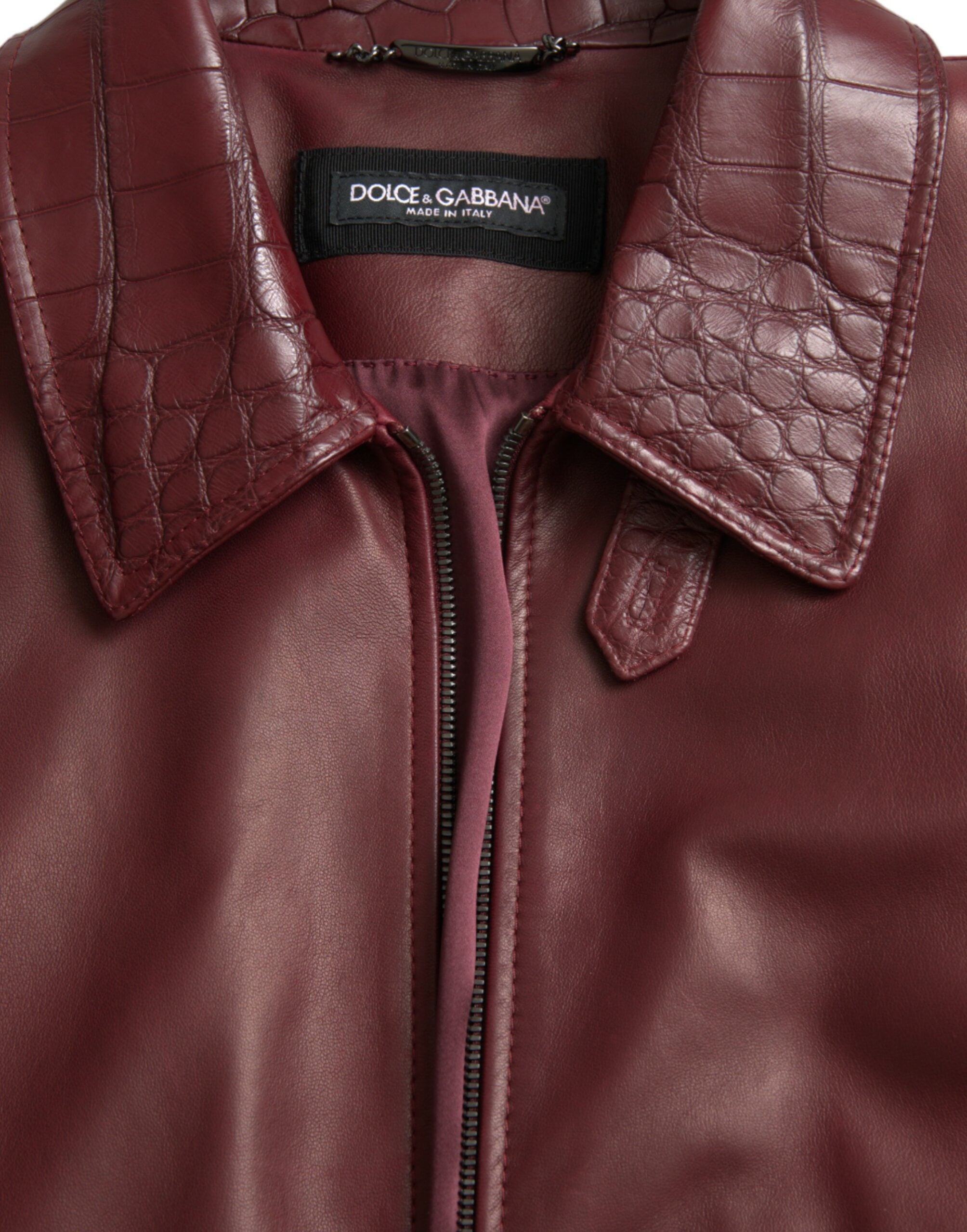 Dolce & Gabbana – Rödbrun exotisk läderjacka med dragkedja och bikerkappa