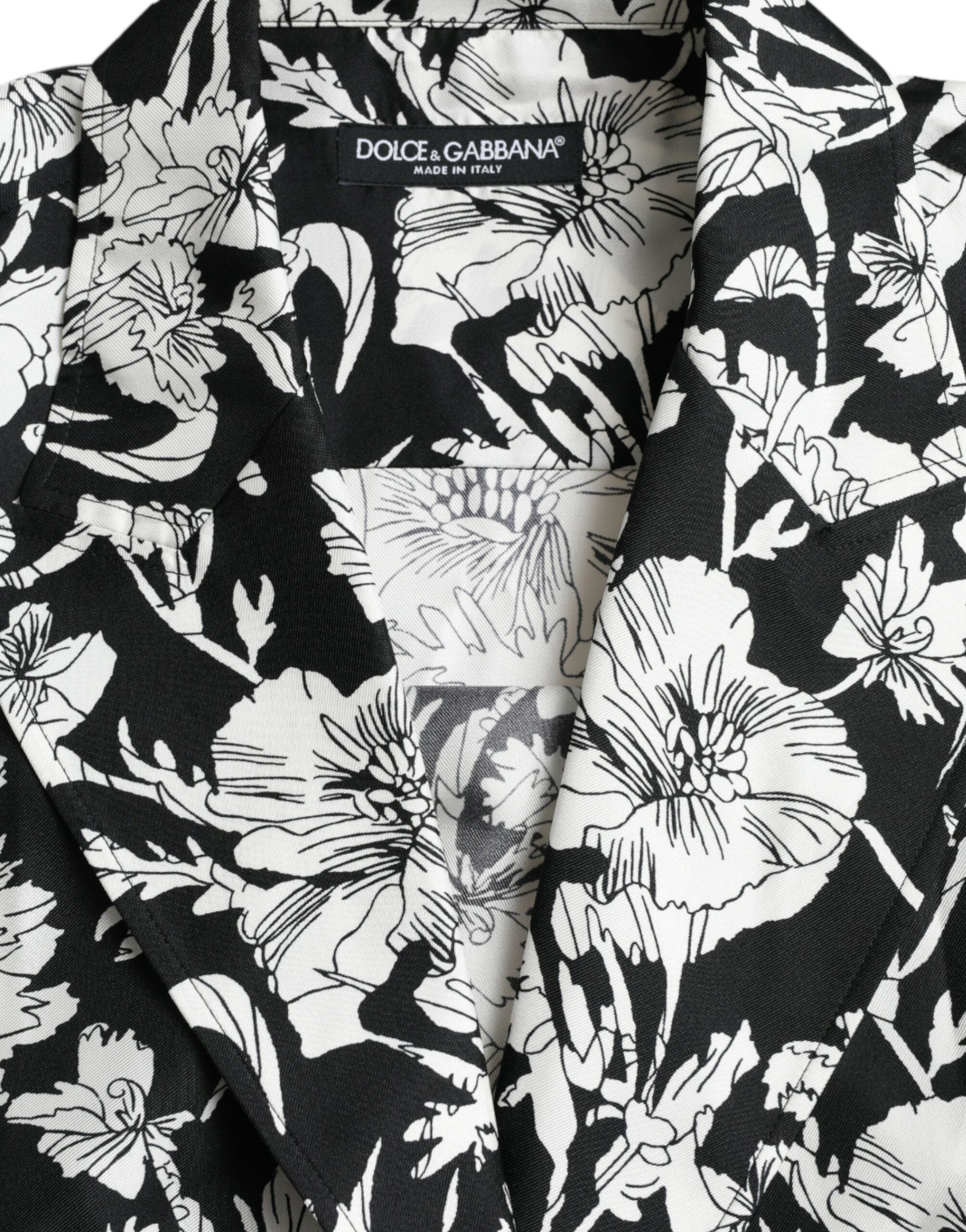 Dolce & Gabbana Svartvit Blommig Skjorta med Knappar