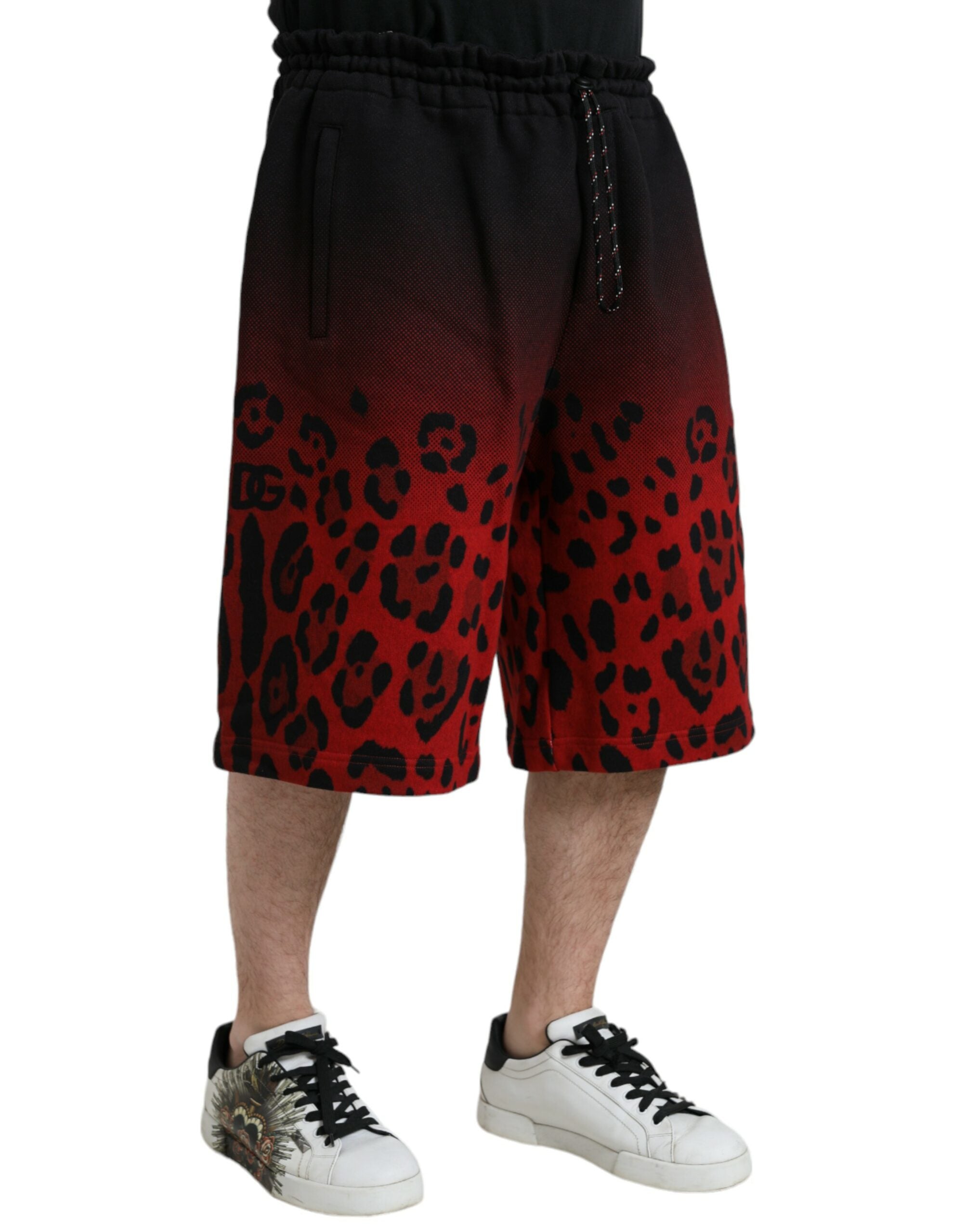 Dolce & Gabbana Röda Leopardmönstrade Bomullsbermudashorts