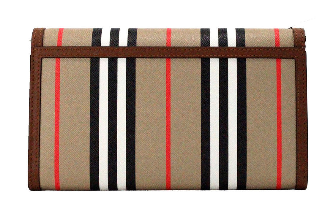 Burberry Hannah Icon Stripe Archive Brun E-Canvas Läderplånbok Axelväska