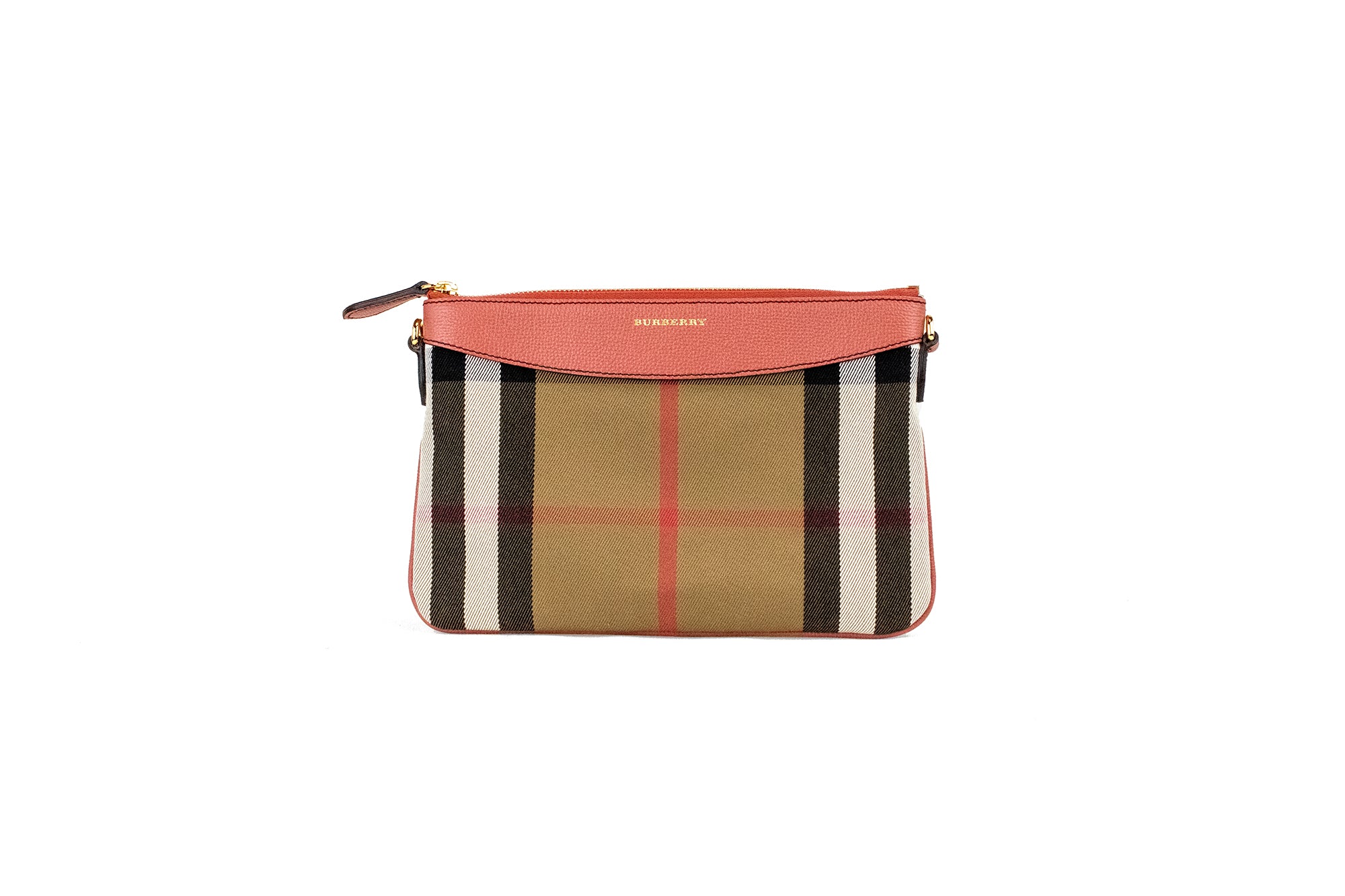 Burberry Peyton House Check Derby kanelröd axelväska i läder