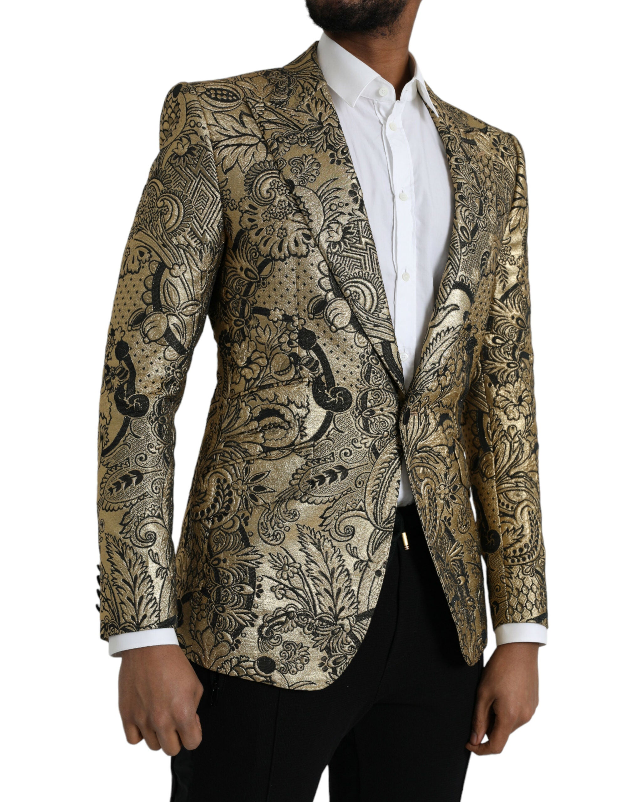 Dolce & Gabbana Guldfärgad SICILIA Jacquard Enkelknäppt Kavaj