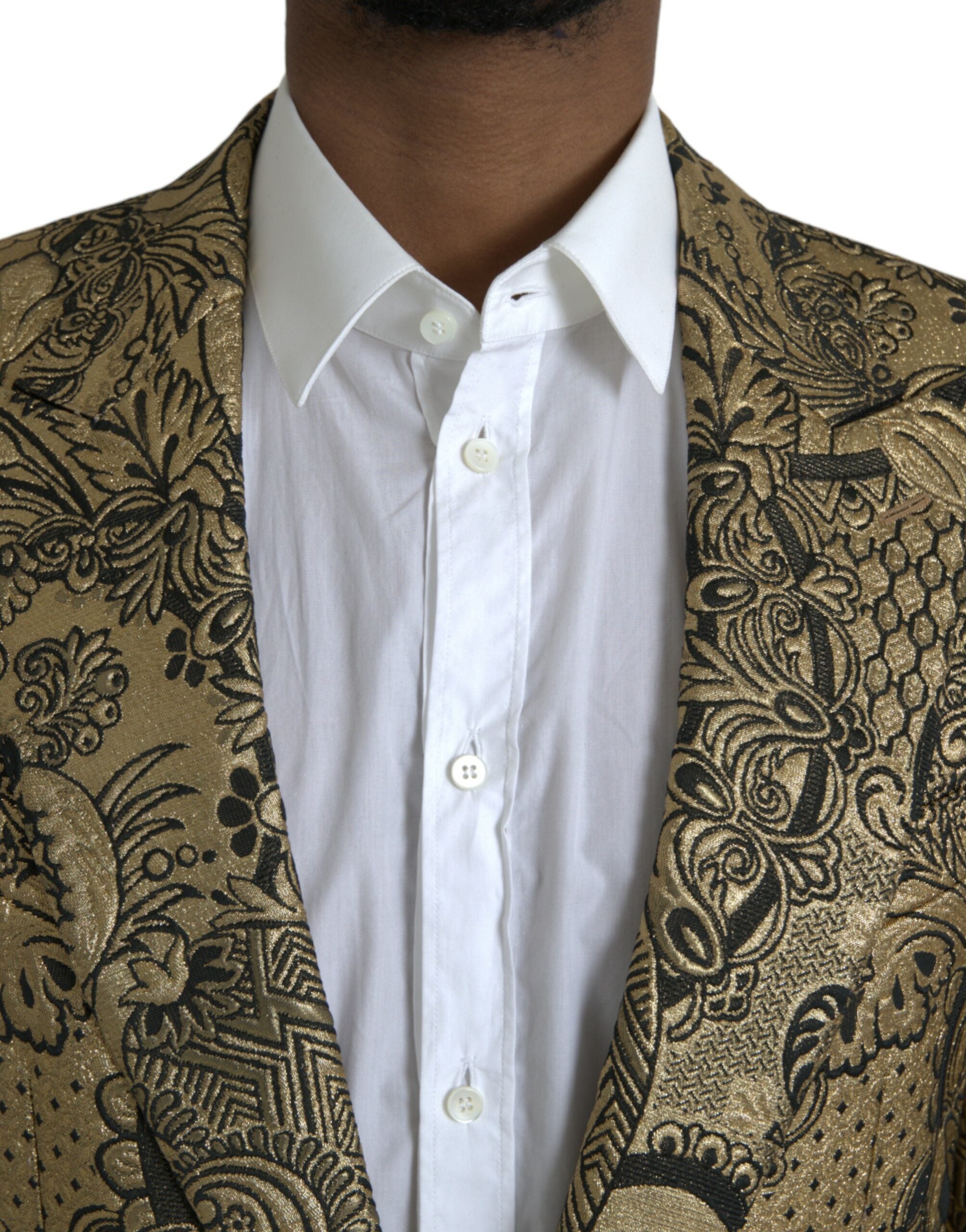 Dolce & Gabbana Guldfärgad SICILIA Jacquard Enkelknäppt Kavaj