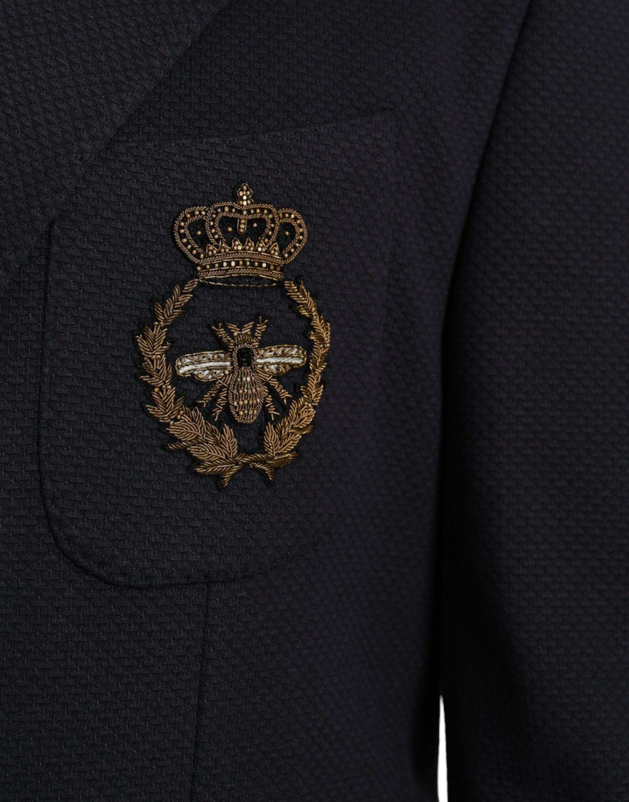 Dolce & Gabbana Mörkblå Crown Bee Dubbelknäppt Kavaj