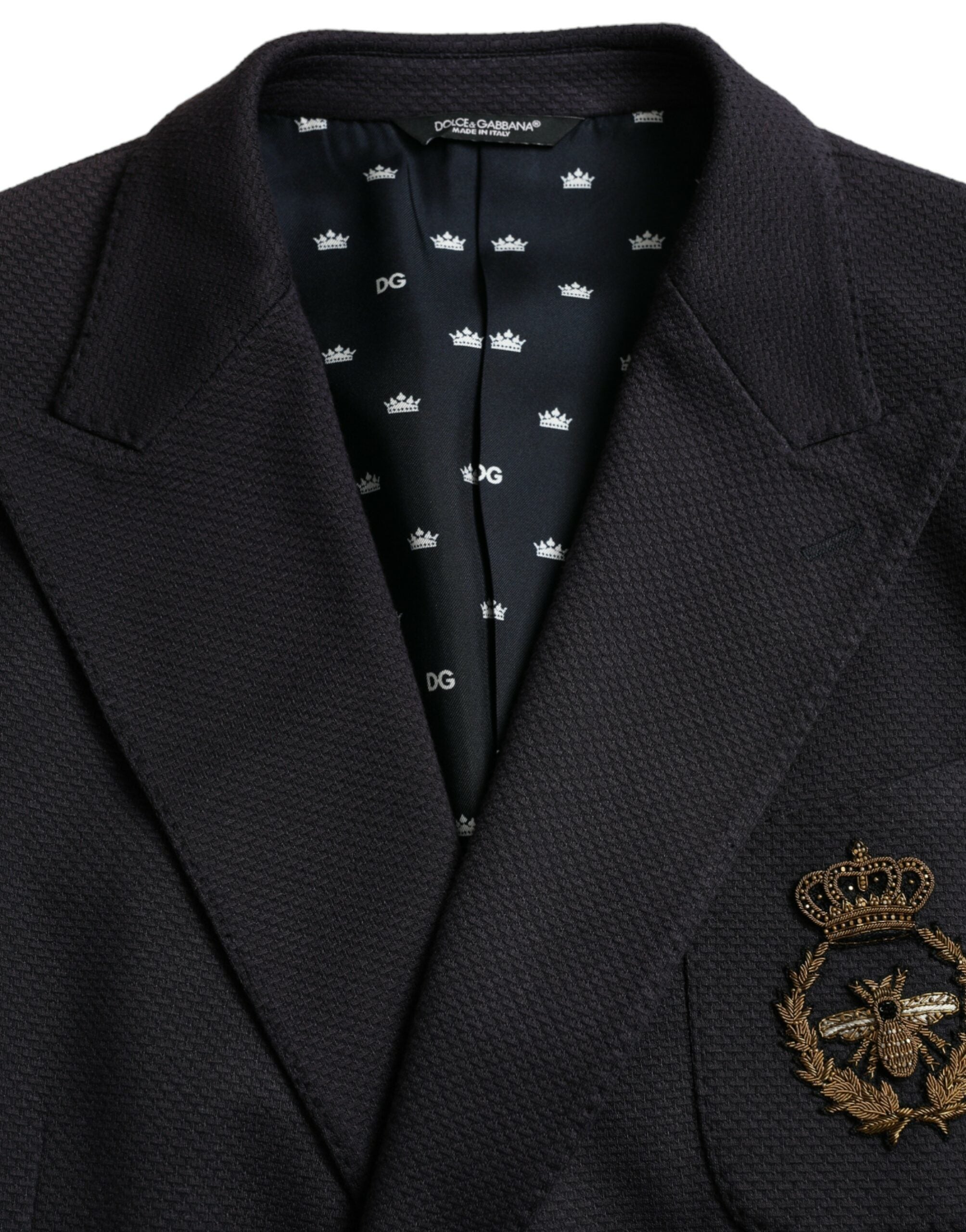 Dolce & Gabbana Mörkblå Crown Bee Dubbelknäppt Kavaj