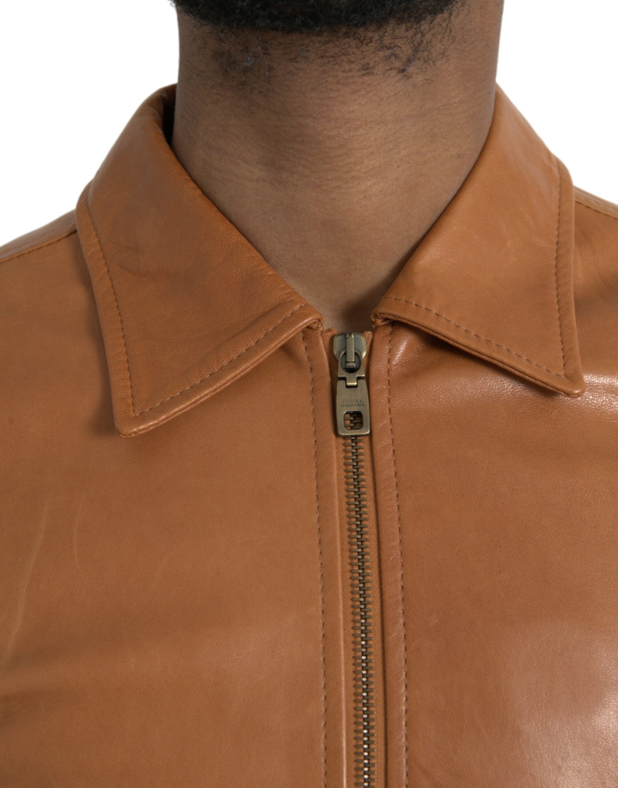 Dolce & Gabbana Brun Lammskinnsjacka med Hel Dragkedja