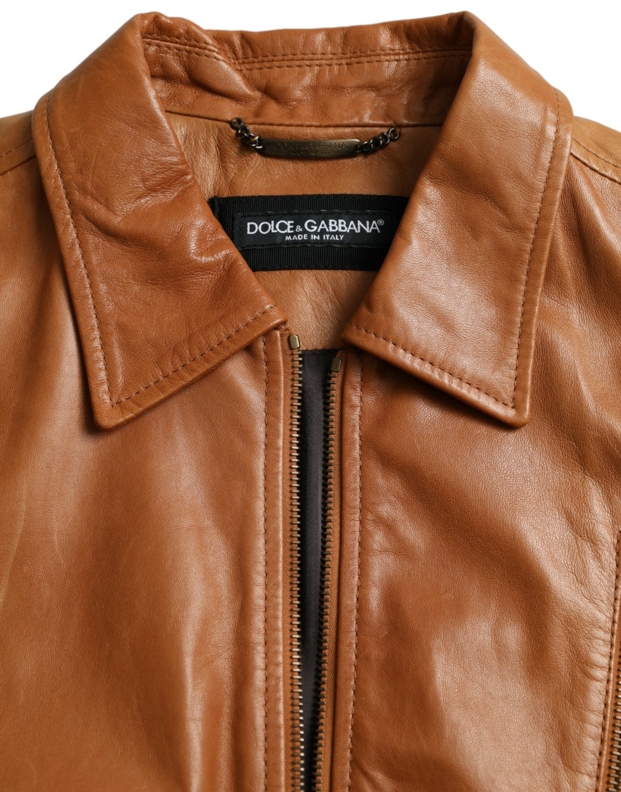 Dolce & Gabbana Brun Lammskinnsjacka med Hel Dragkedja