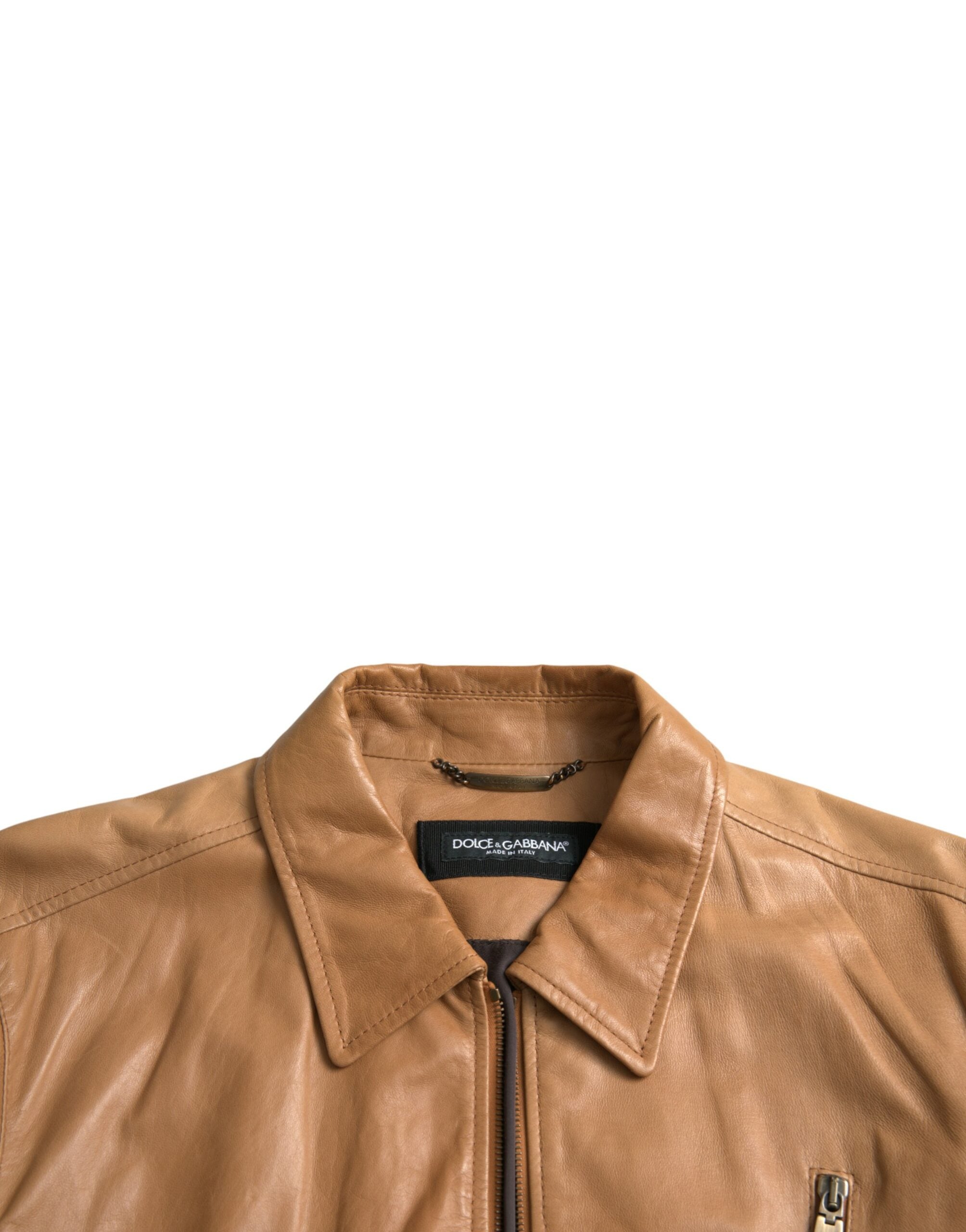 Dolce & Gabbana Brun Lammskinnsjacka med Hel Dragkedja