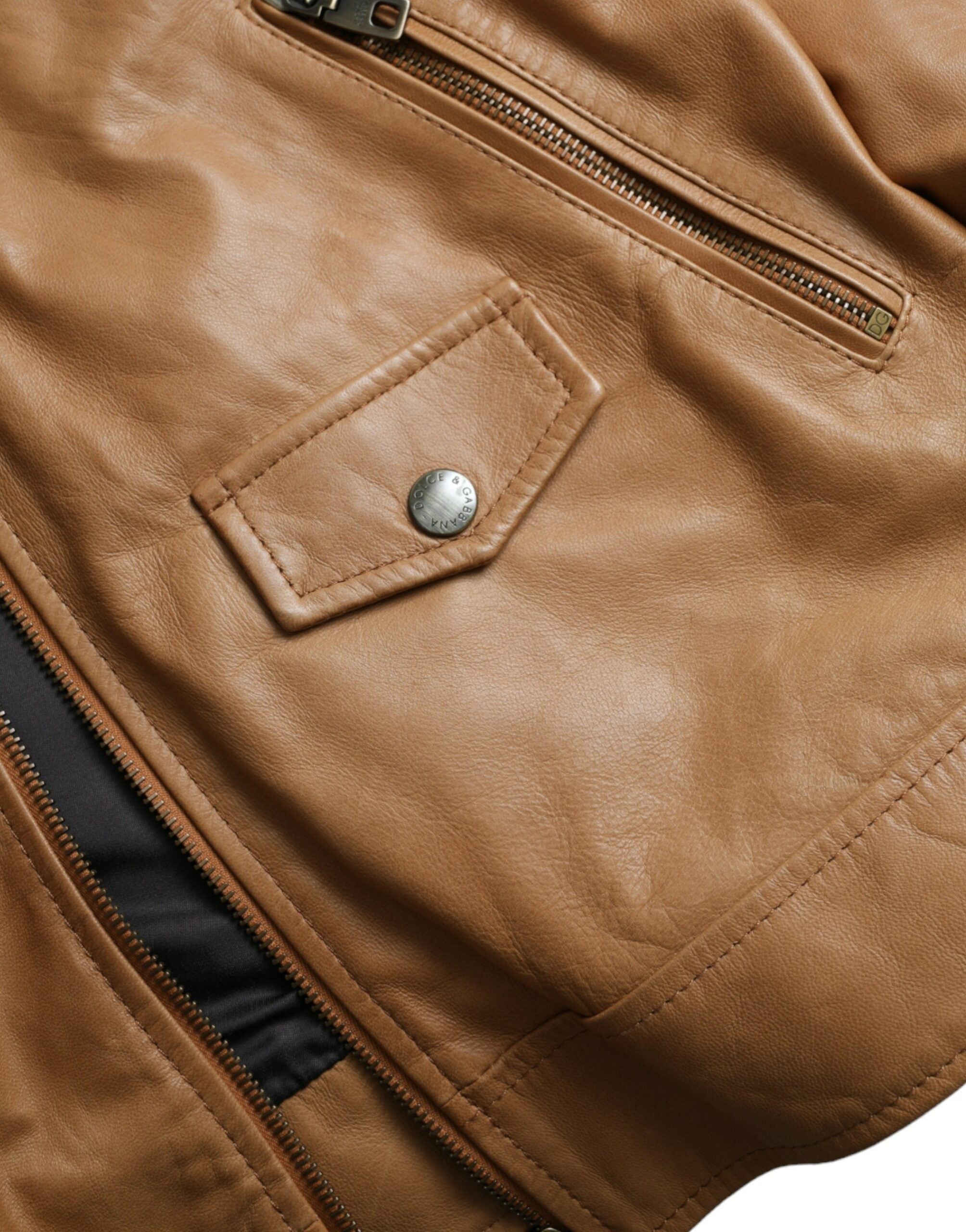 Dolce & Gabbana Brun Lammskinnsjacka med Hel Dragkedja