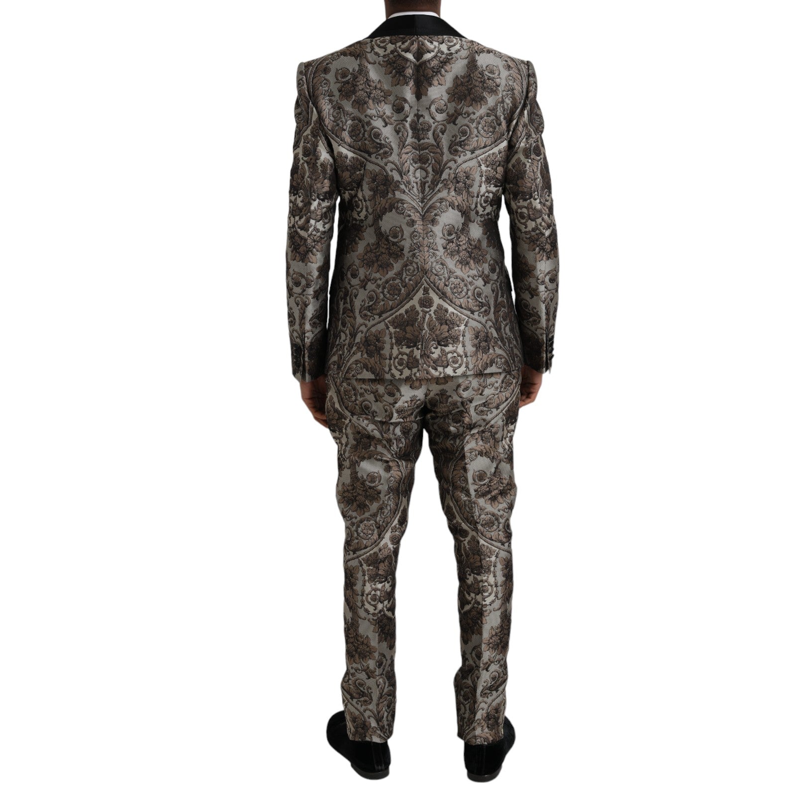 Dolce & Gabbana Brun Blommig Jacquard Kostym i 3 Delad Formell Kostym