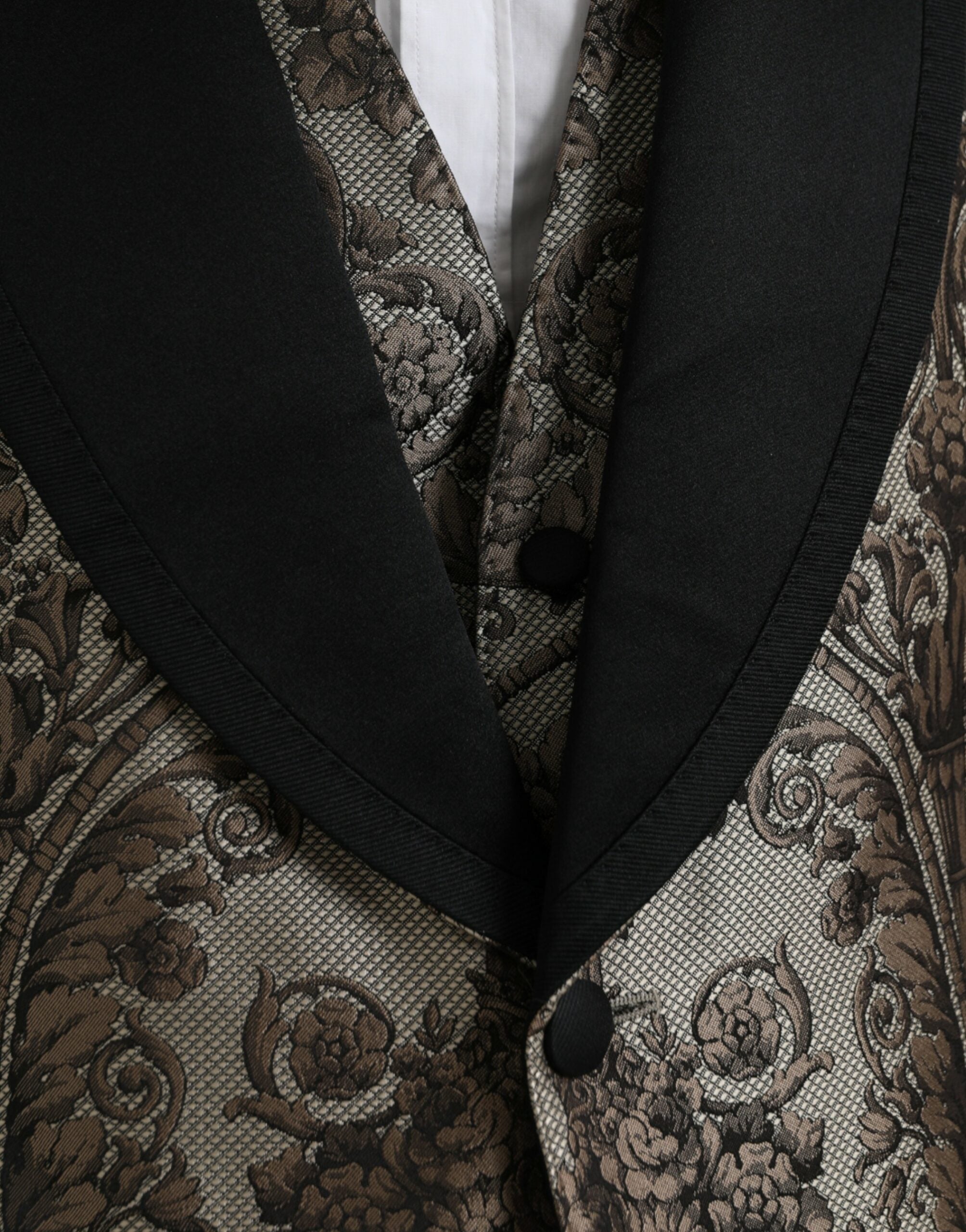 Dolce & Gabbana Brun Blommig Jacquard Kostym i 3 Delad Formell Kostym