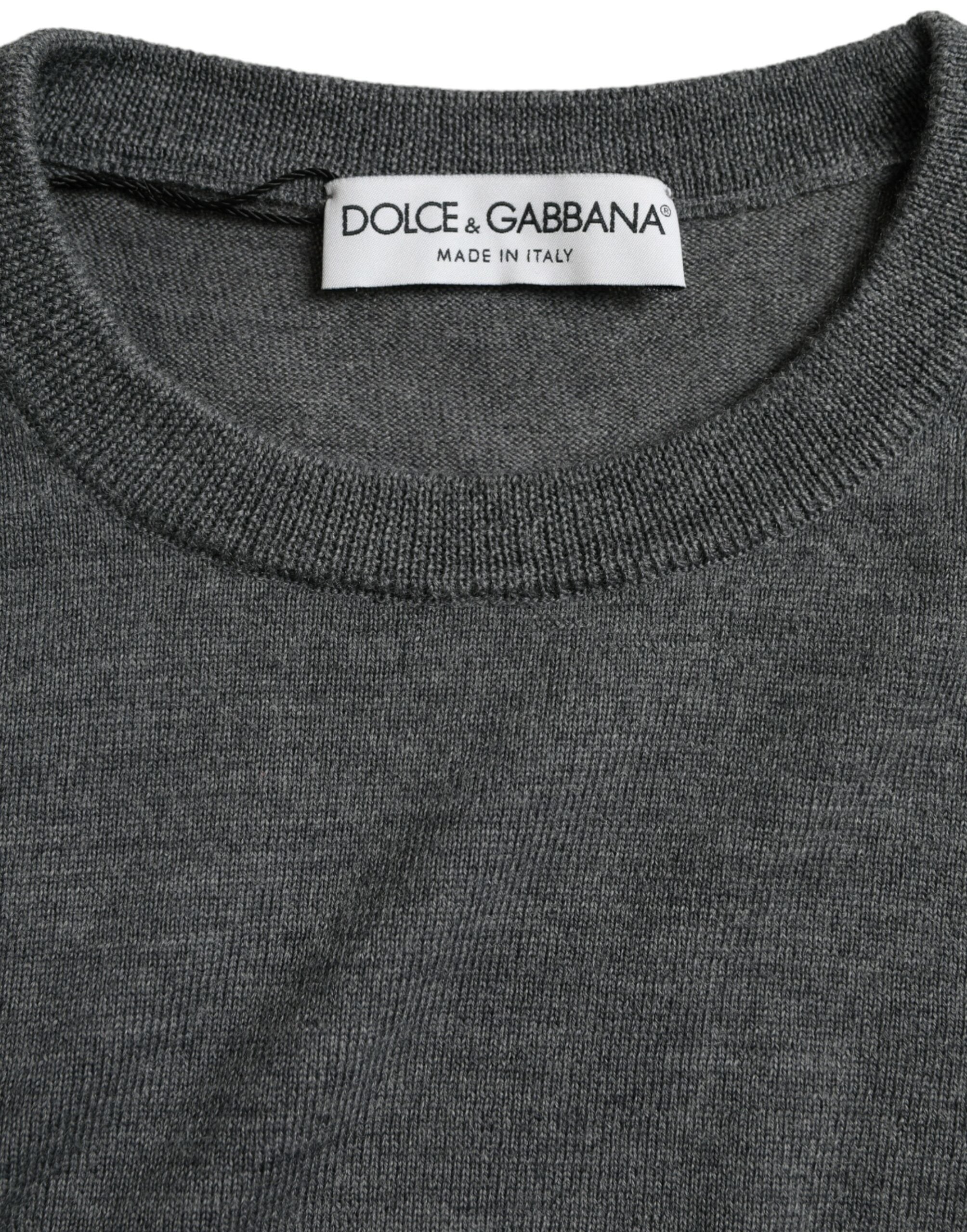 Dolce & Gabbana Mörkgrå Ull Rund Halsad Pullovertröja