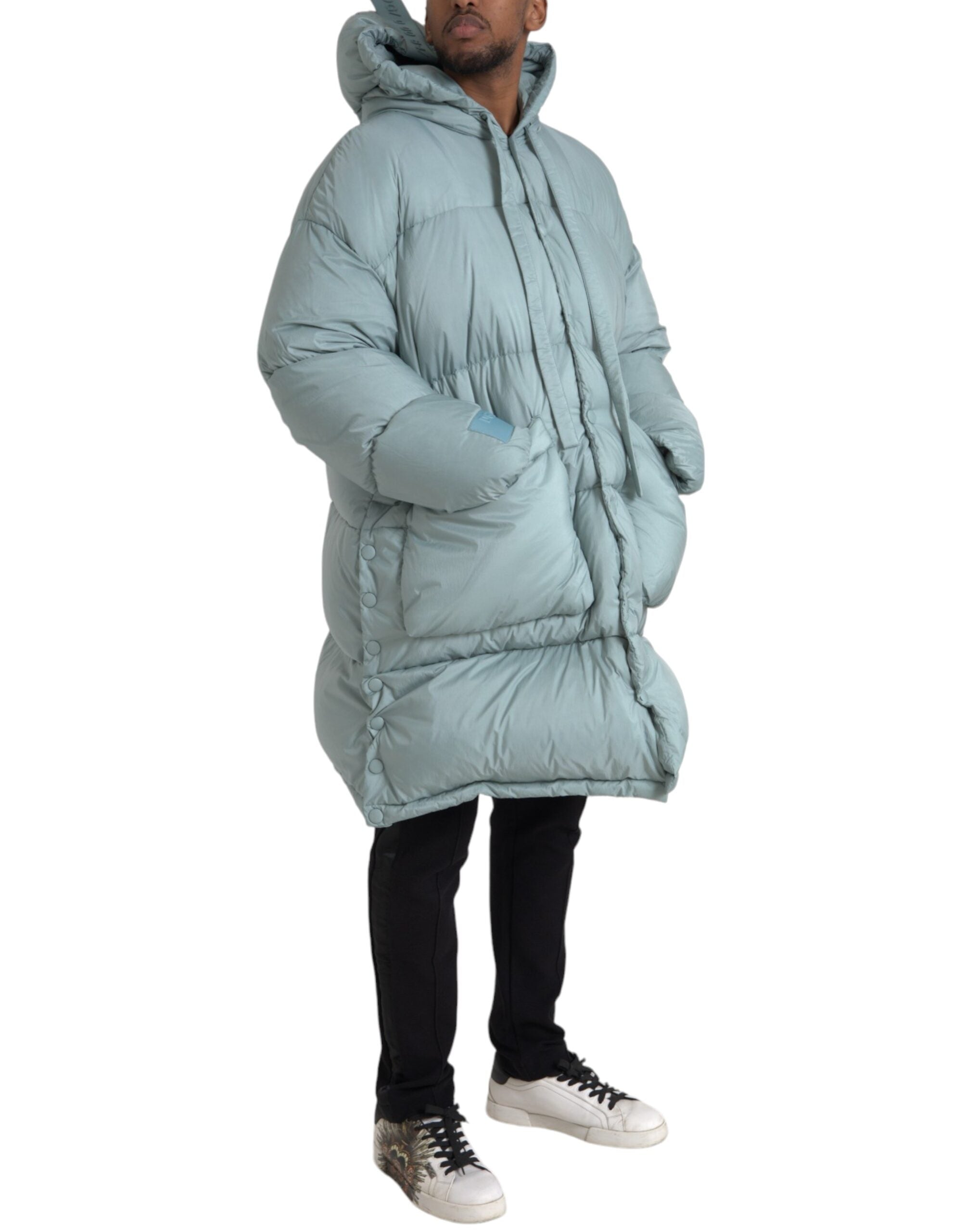 Dolce & Gabbana Ljusblå Quilted Hooded Puffer Jacket Herr