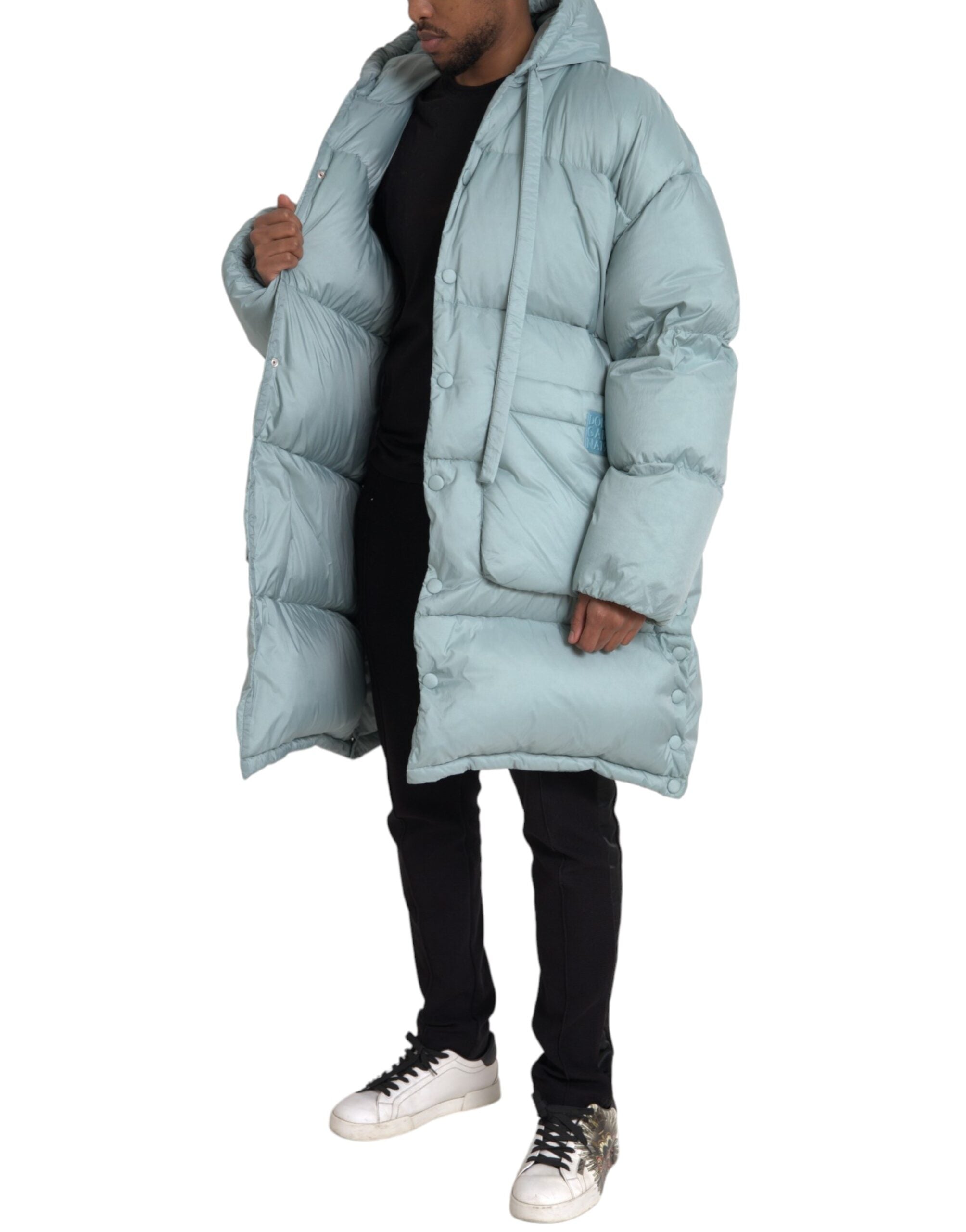 Dolce & Gabbana Ljusblå Quilted Hooded Puffer Jacket Herr