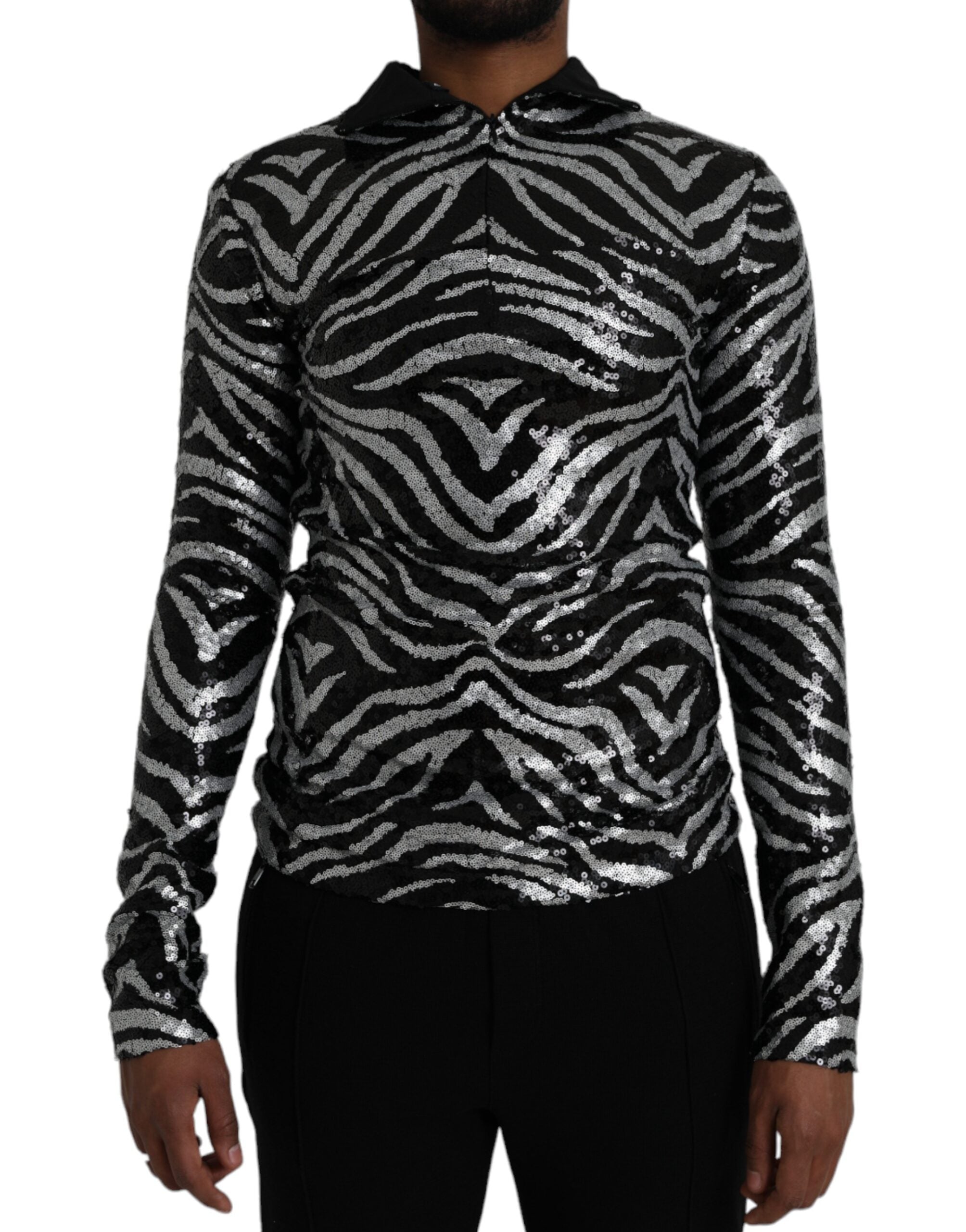 Dolce & Gabbana Svart Silver Paljettprydd Polyestertröja