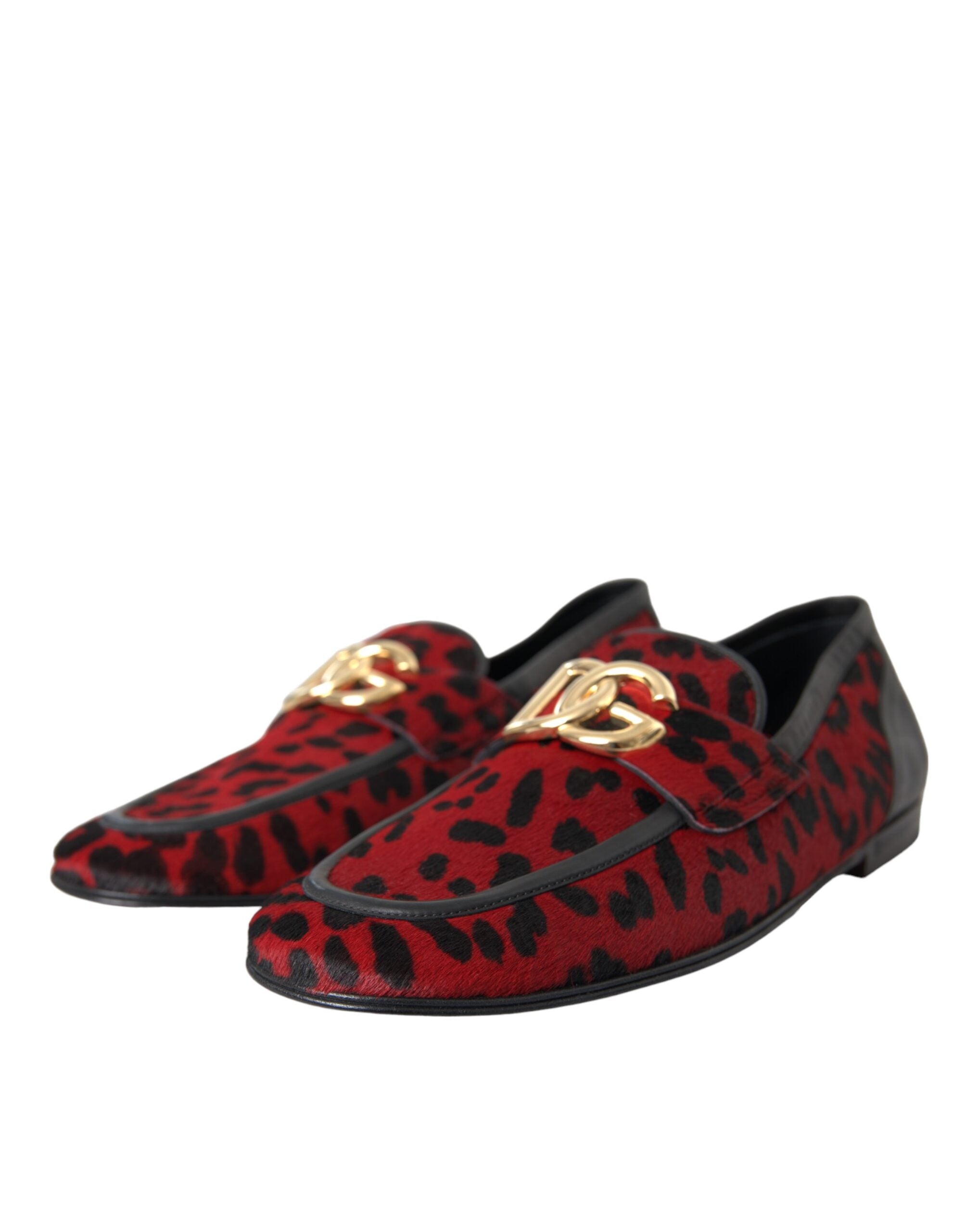 Dolce & Gabbana Röda Svarta Leopard DG Loafers Formella Herrskor