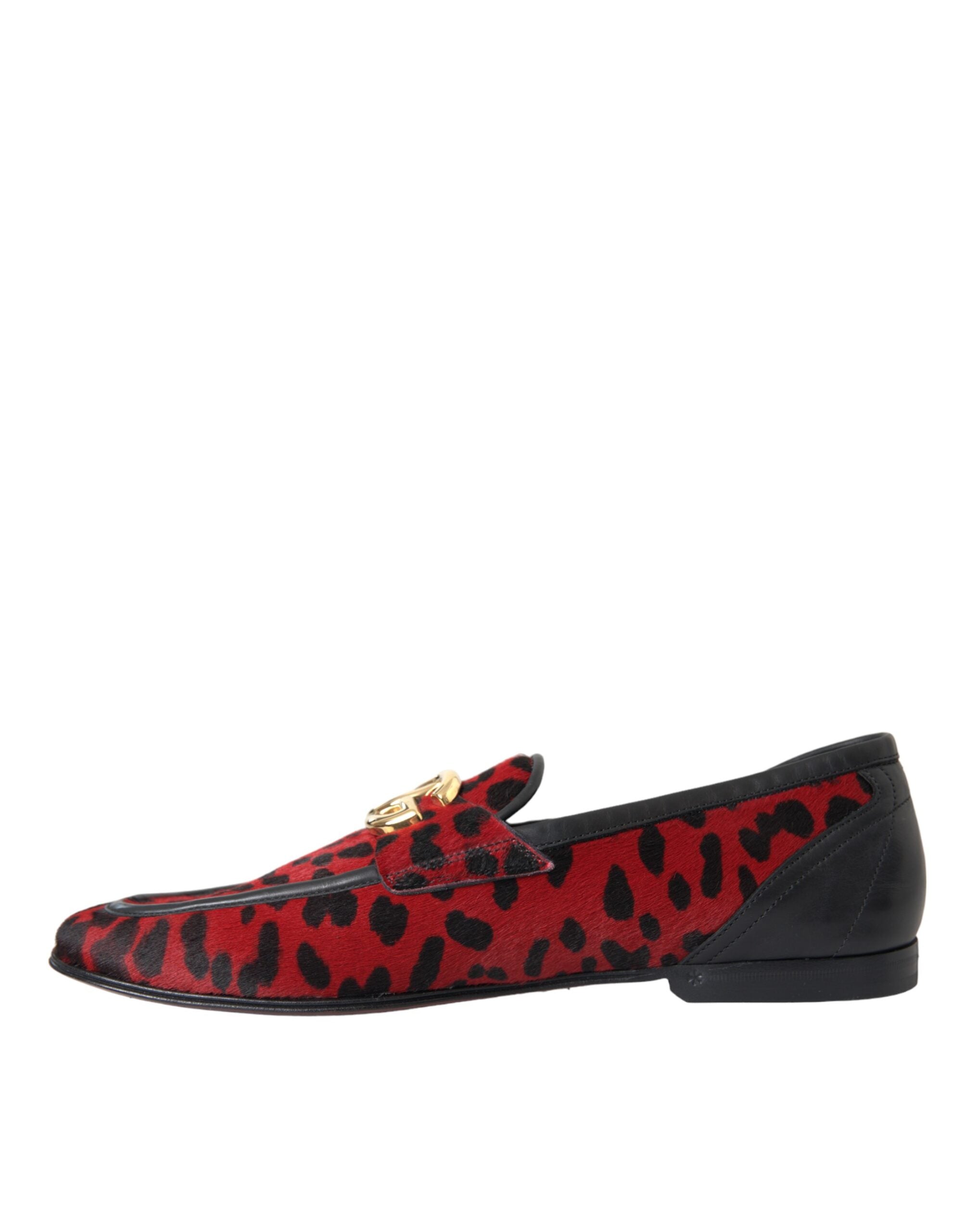 Dolce & Gabbana Röda Svarta Leopard DG Loafers Formella Herrskor
