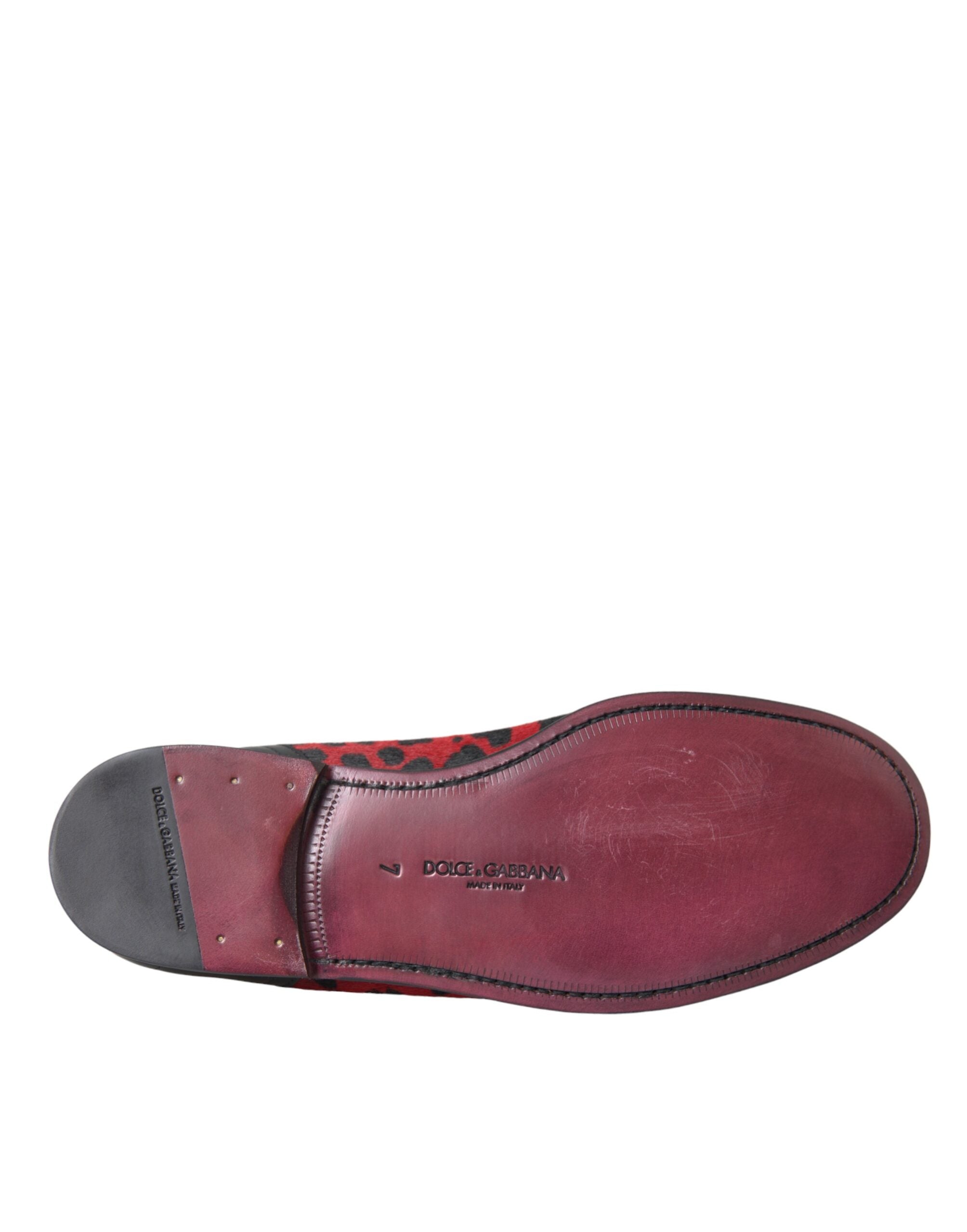 Dolce & Gabbana Röda Svarta Leopard DG Loafers Formella Herrskor