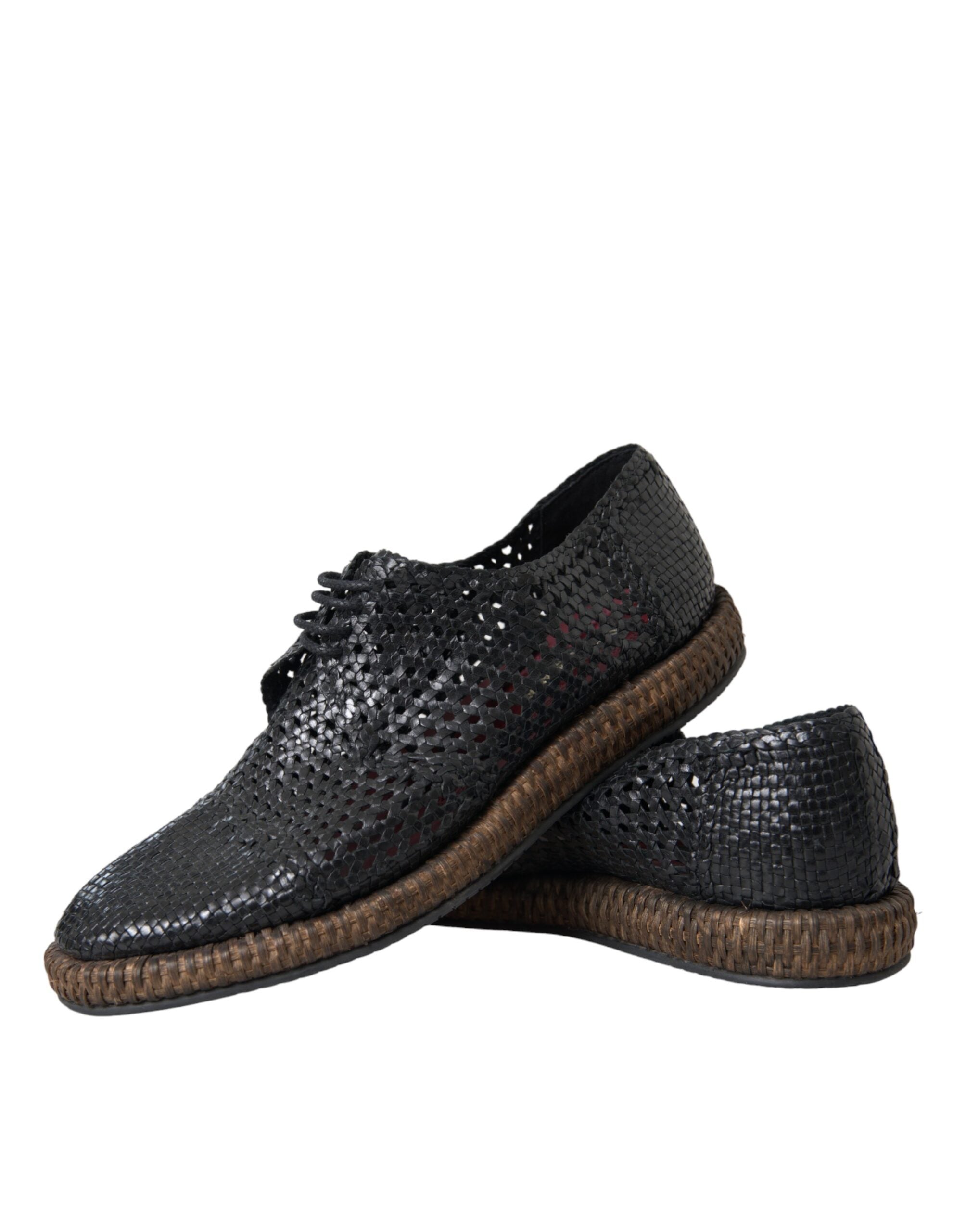 Dolce & Gabbana Svarta Derbyskor i vävt getskinn med snörning