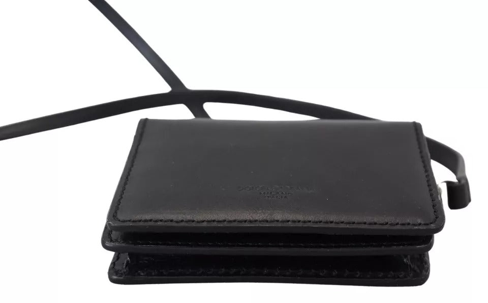 Dolce & Gabbana svart läderplånbok med dubbel axelrem och sling