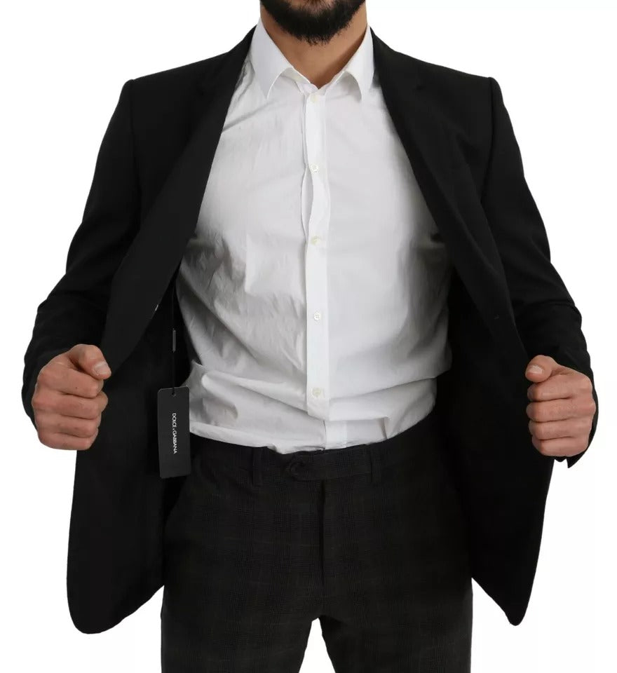 Dolce & Gabbana Svart Ull Slim Fit Notch Kavajkavaj