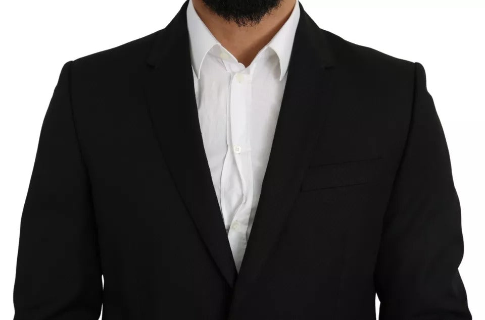 Dolce & Gabbana Svart Ull Slim Fit Notch Kavajkavaj