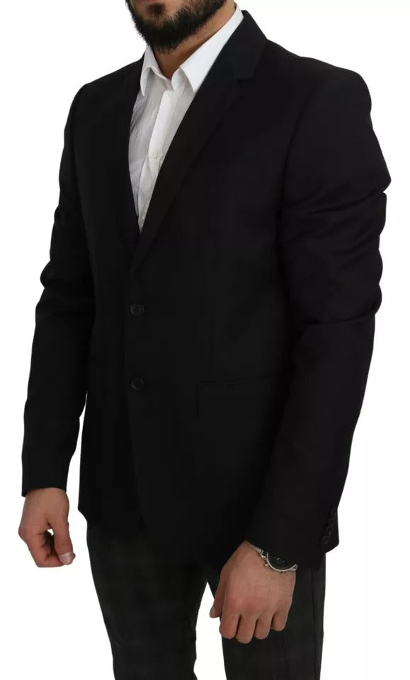 Dolce & Gabbana Svart Ull Slim Fit Notch Kavajkavaj