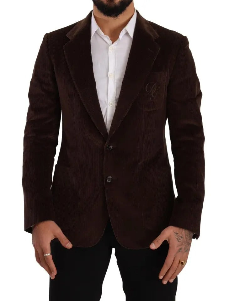 Dolce & Gabbana Brun Manchesterjacka Slim Fit Kavaj med DG-logotyp