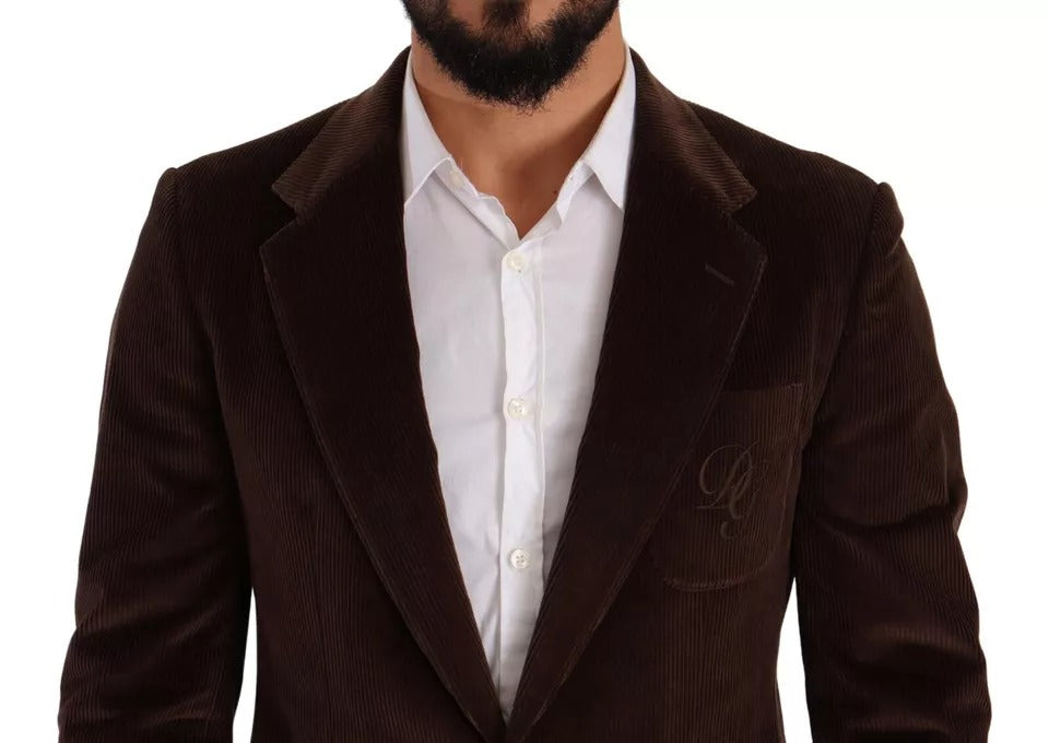 Dolce & Gabbana Brun Manchesterjacka Slim Fit Kavaj med DG-logotyp