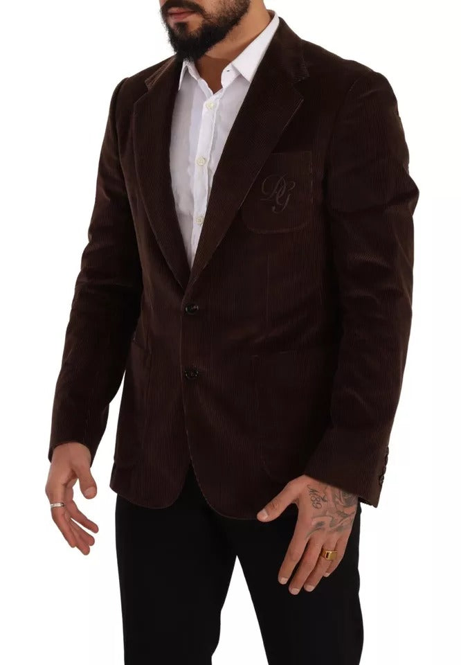 Dolce & Gabbana Brun Manchesterjacka Slim Fit Kavaj med DG-logotyp