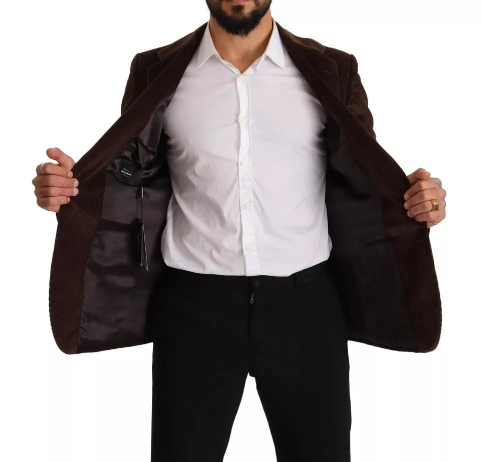 Dolce & Gabbana Brun Manchesterjacka Slim Fit Kavaj med DG-logotyp