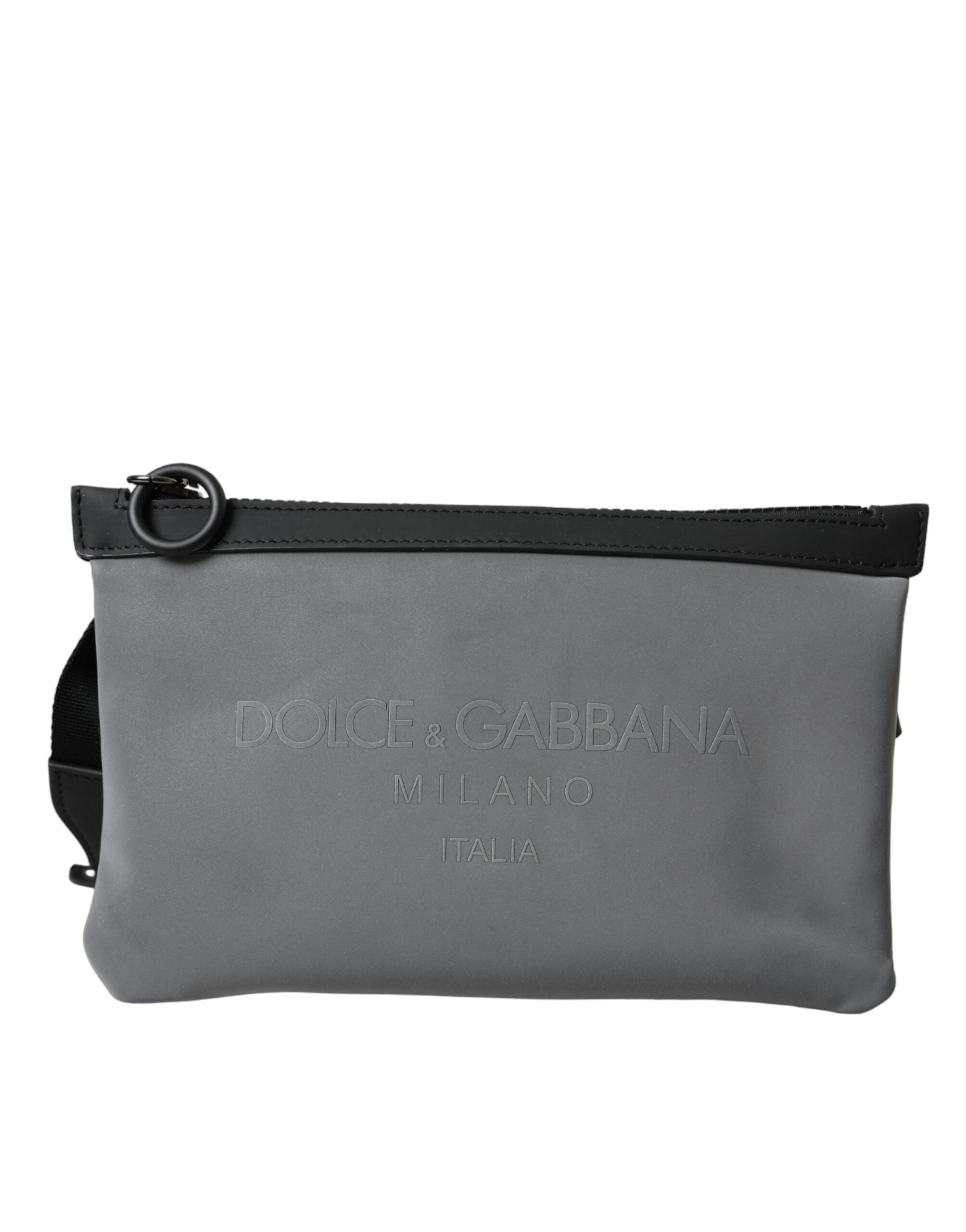 Dolce & Gabbana Grå Neopren Magväska med Logotyp och Dragkedja