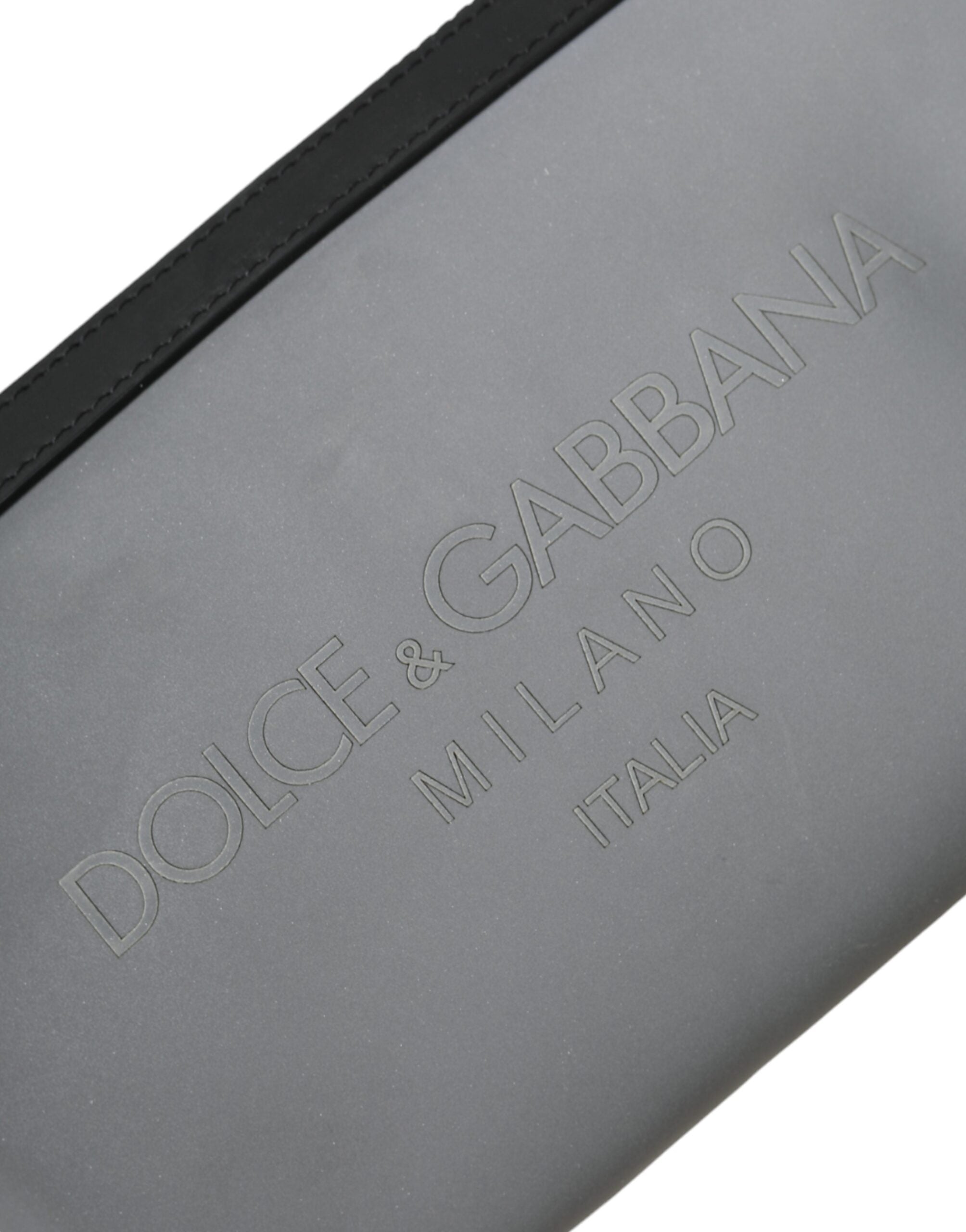 Dolce & Gabbana Grå Neopren Magväska med Logotyp och Dragkedja