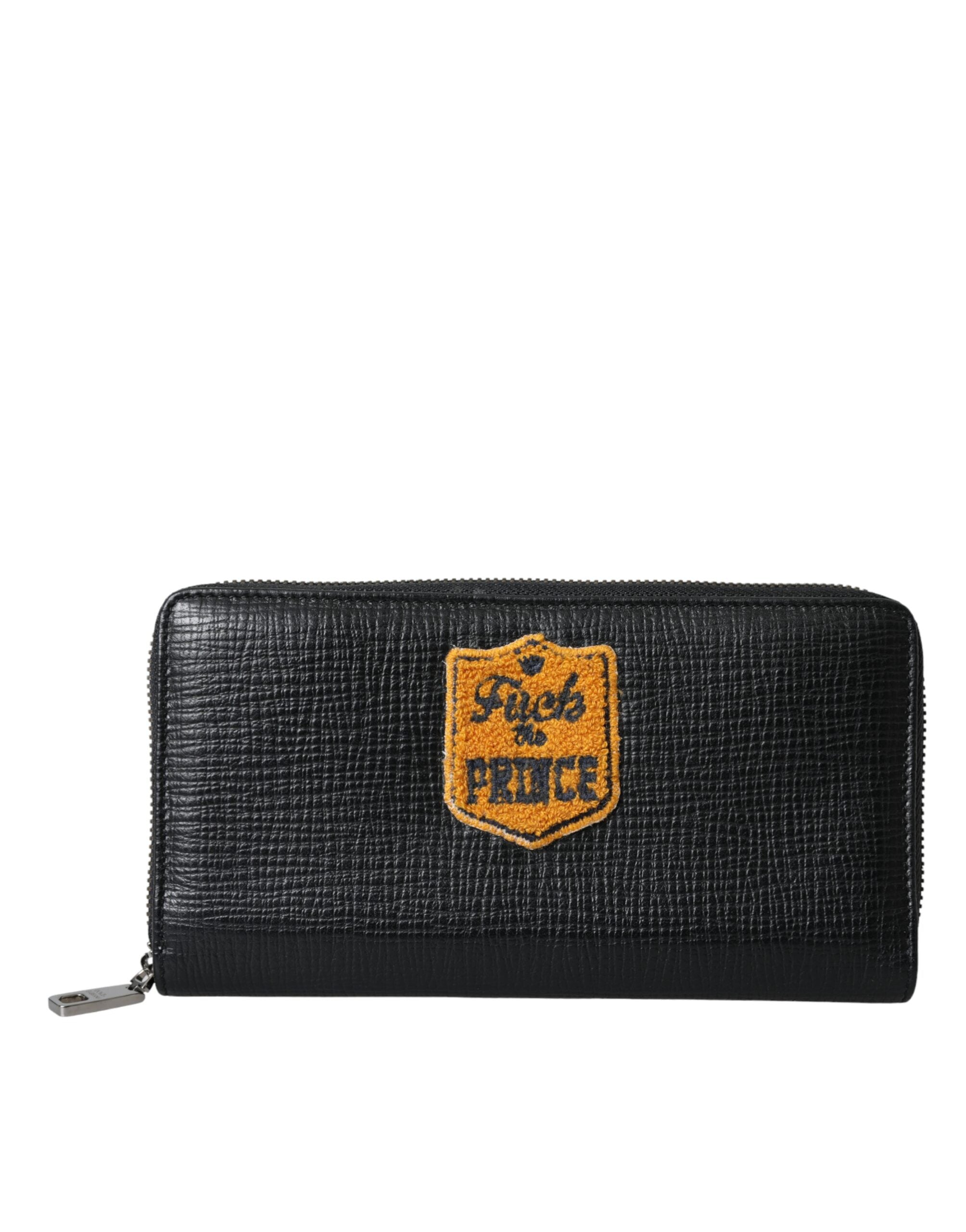 Dolce & Gabbana svart läderplånbok med logotyp och dragkedja runtom
