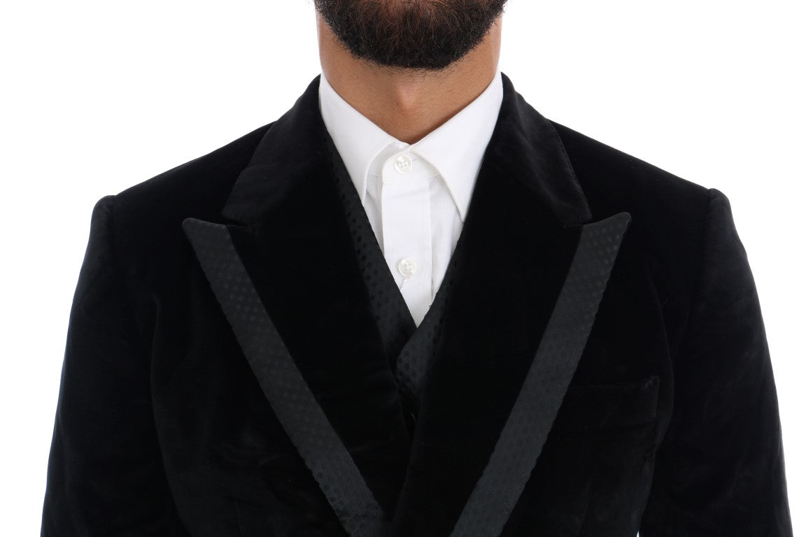 Dolce & Gabbana svart sammetssmal dubbelknäppt kostym