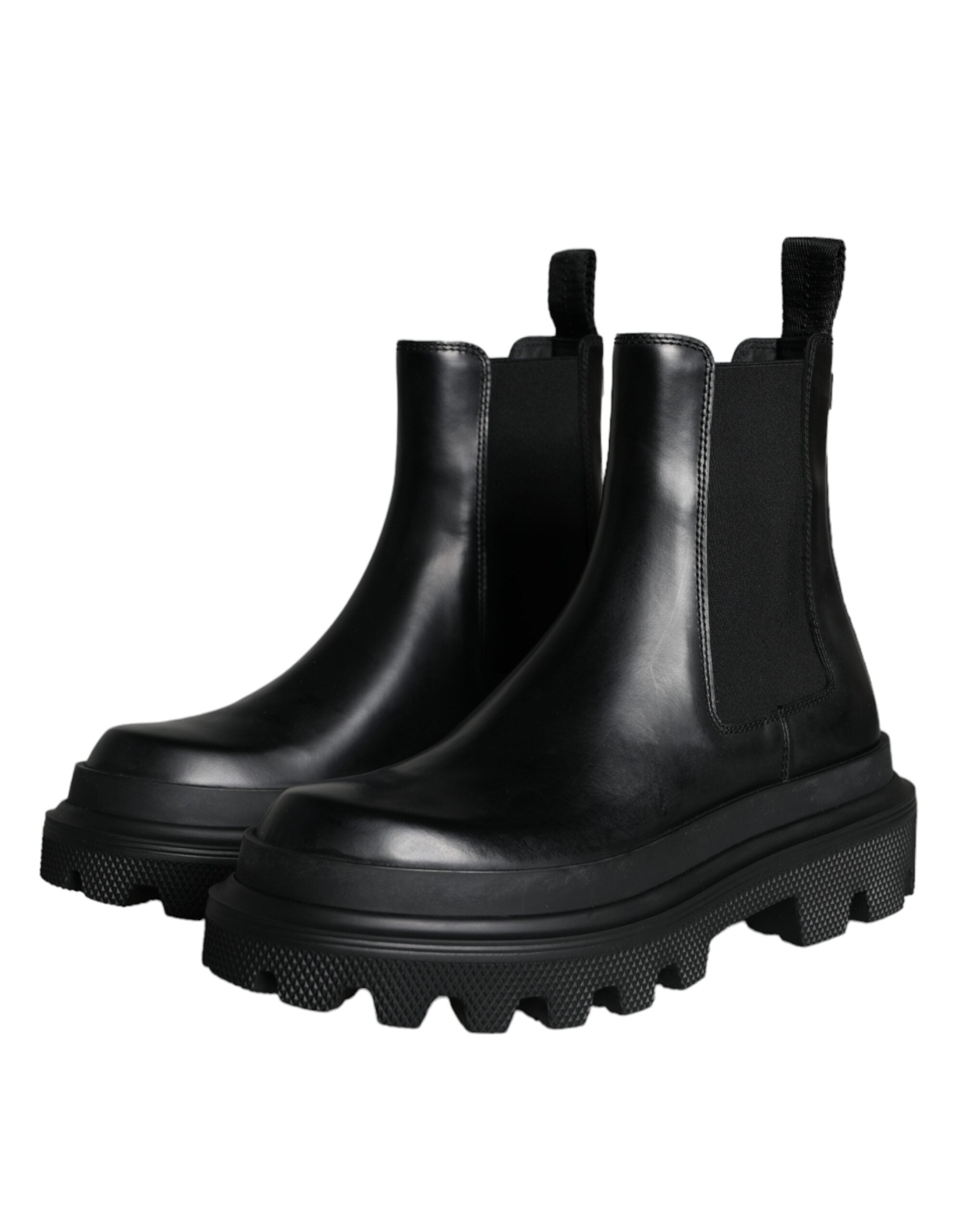 Dolce & Gabbana Svarta Läder Slip On Stretch Vandringskängor Skor