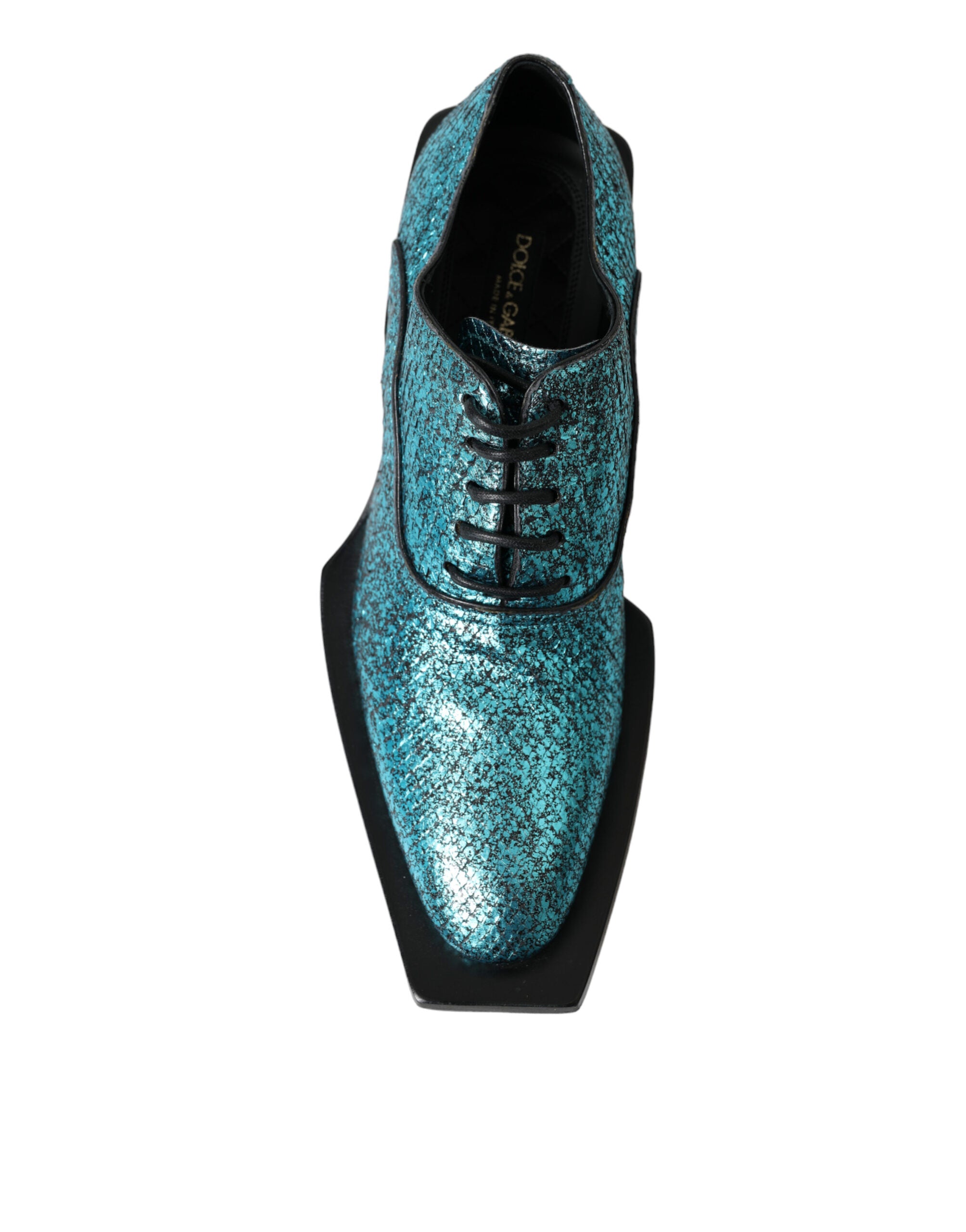 Dolce & Gabbana Blå Läder Derby Block Heels Finskor