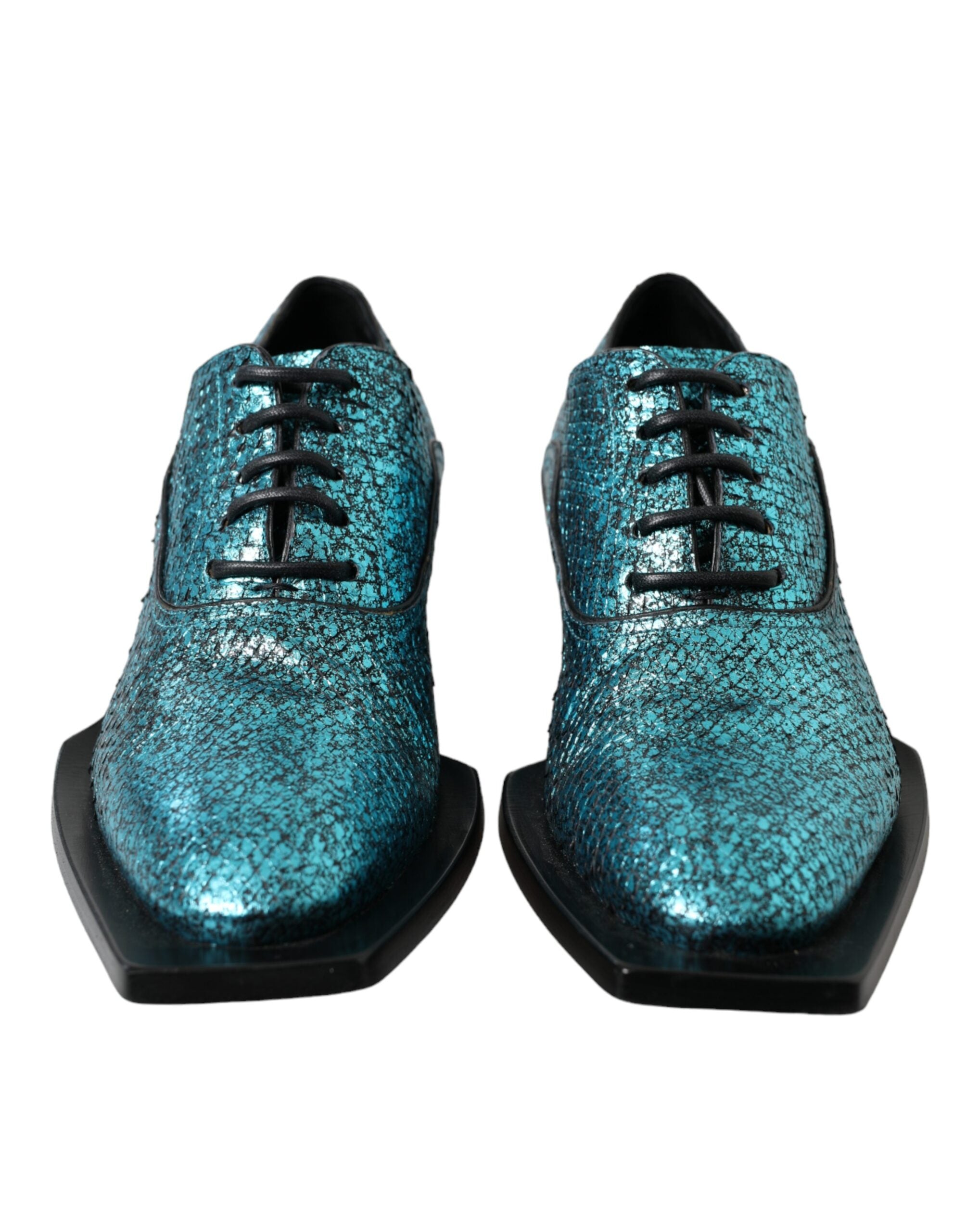 Dolce & Gabbana Blå Läder Derby Block Heels Finskor