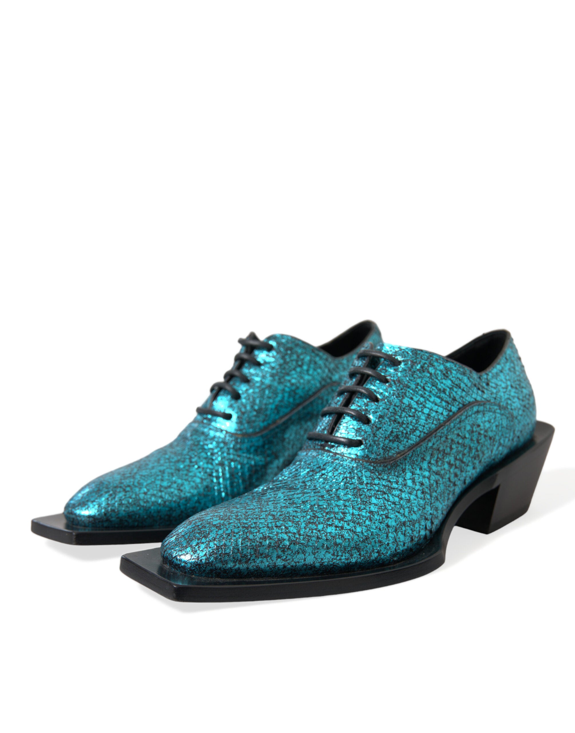 Dolce & Gabbana Blå Läder Derby Block Heels Finskor