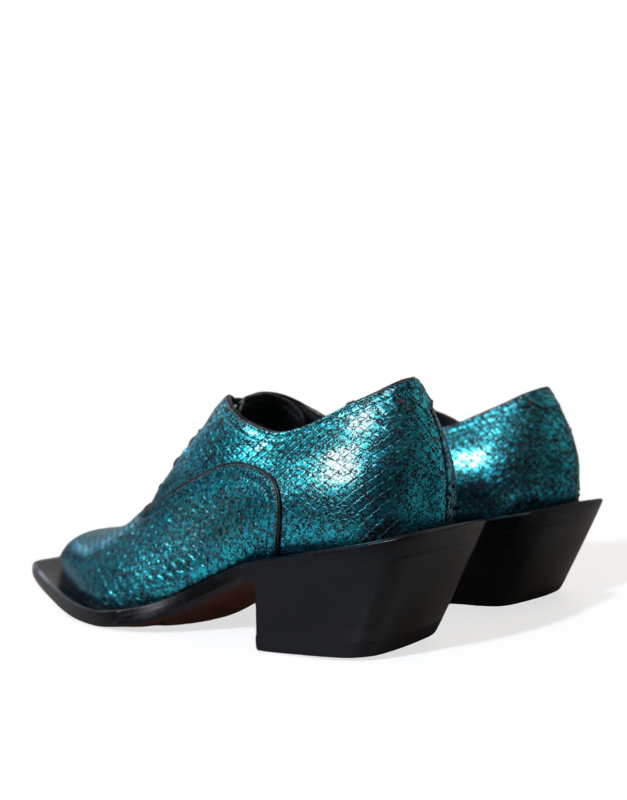 Dolce & Gabbana Blå Läder Derby Block Heels Finskor