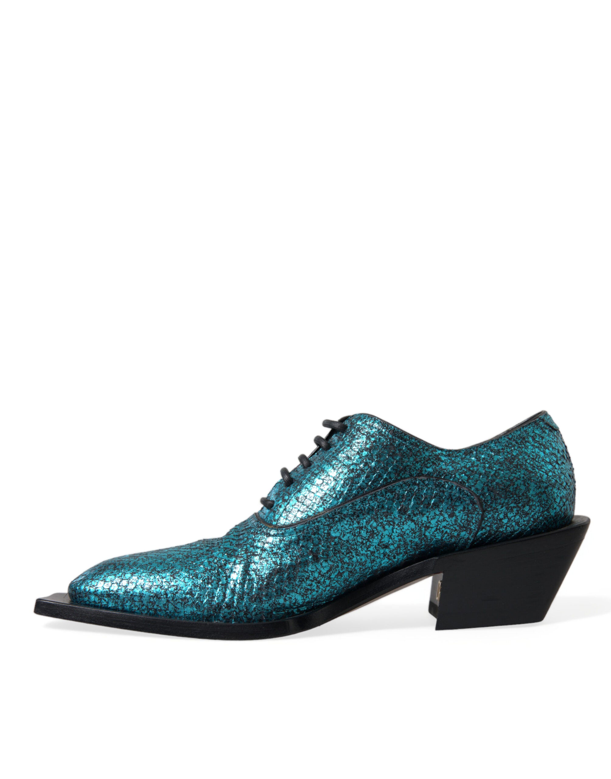 Dolce & Gabbana Blå Läder Derby Block Heels Finskor