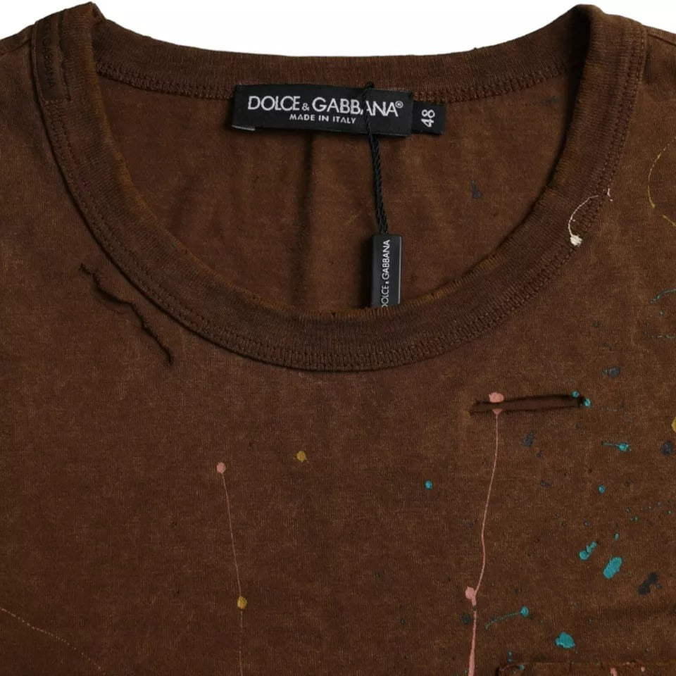 Dolce & Gabbana Brun Color Splash Bomull Rund Hals T-shirt