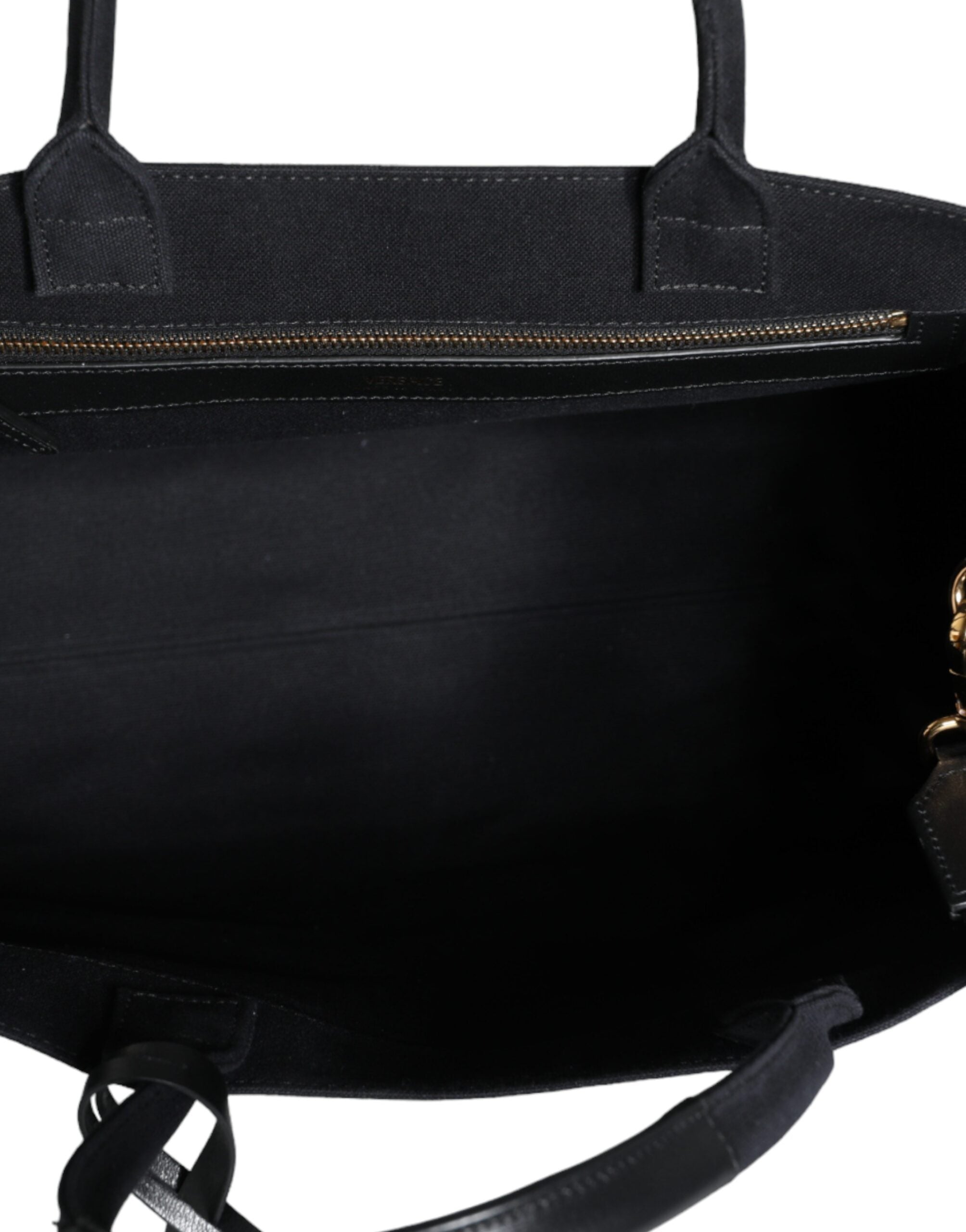 Versace svart axelväska i läder med kanvas och logotyp