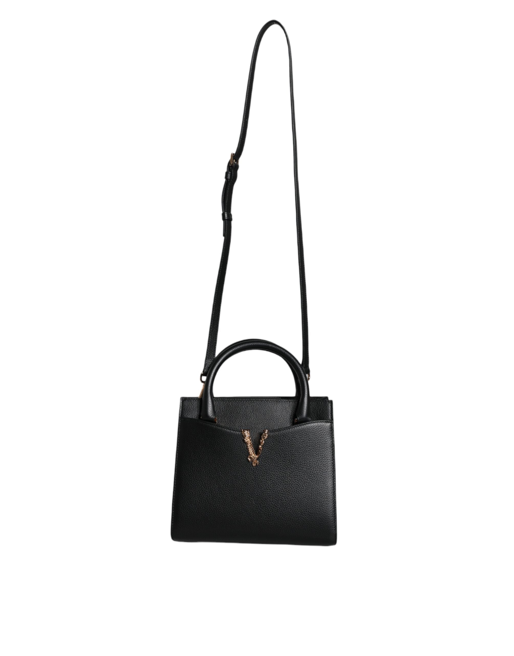 Versace Liten Svart Axelremsväska i Läder med Topphandtag
