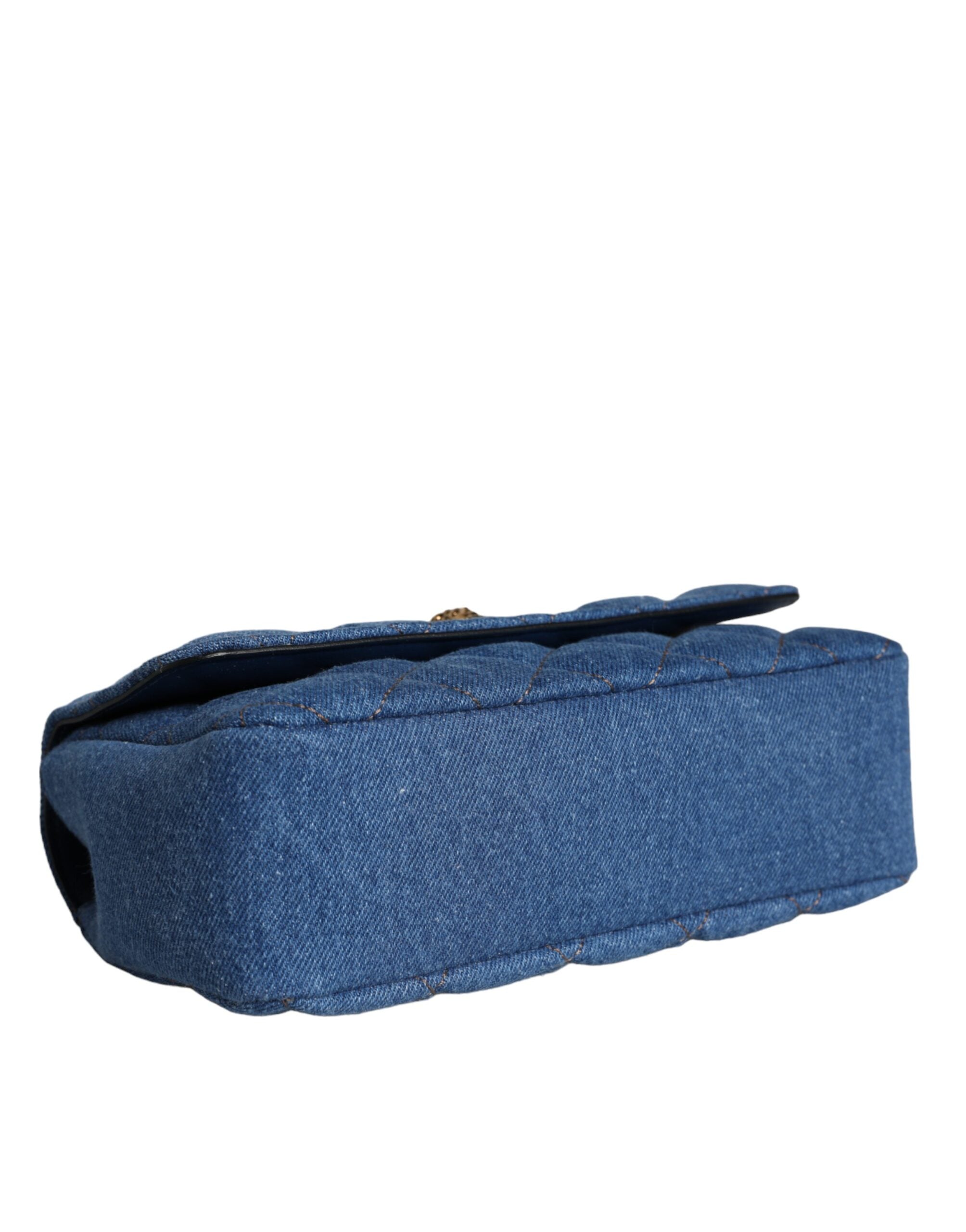 Versace Blå Quilted Denim Läder Axelremsväska