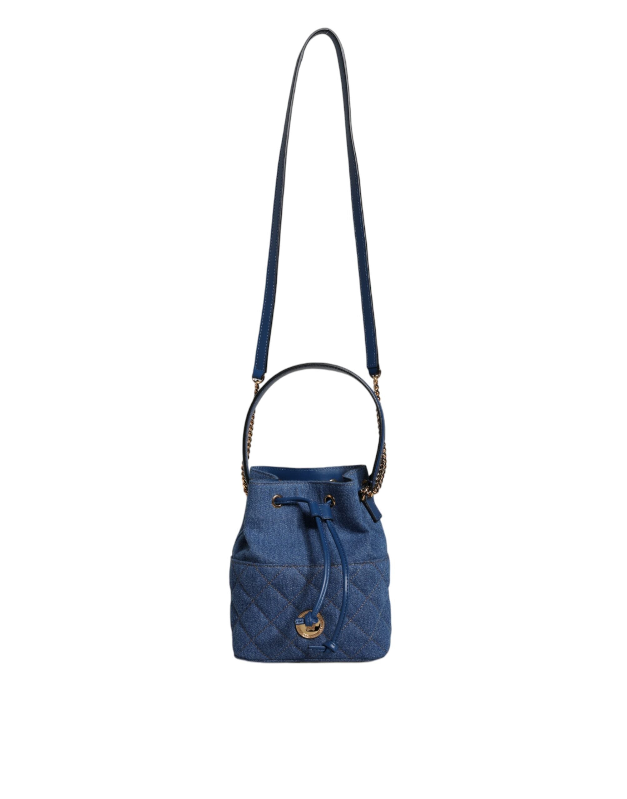 Versace Blå Quilted Denim Läder Axelremsväska