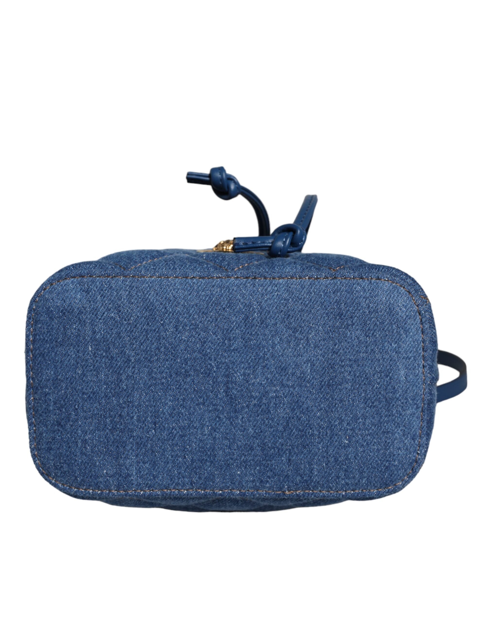 Versace Blå Quilted Denim Läder Axelremsväska