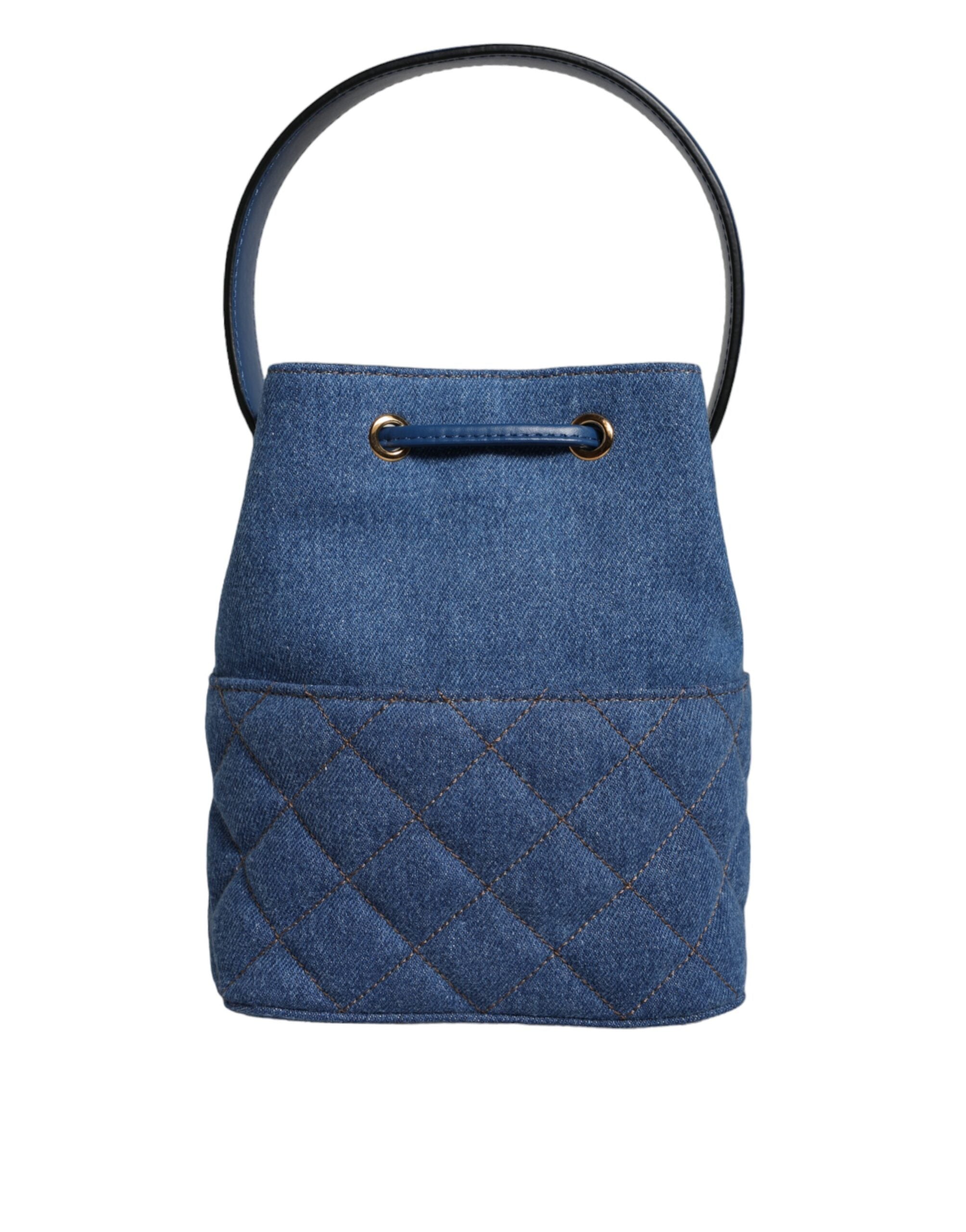 Versace Blå Quilted Denim Läder Axelremsväska