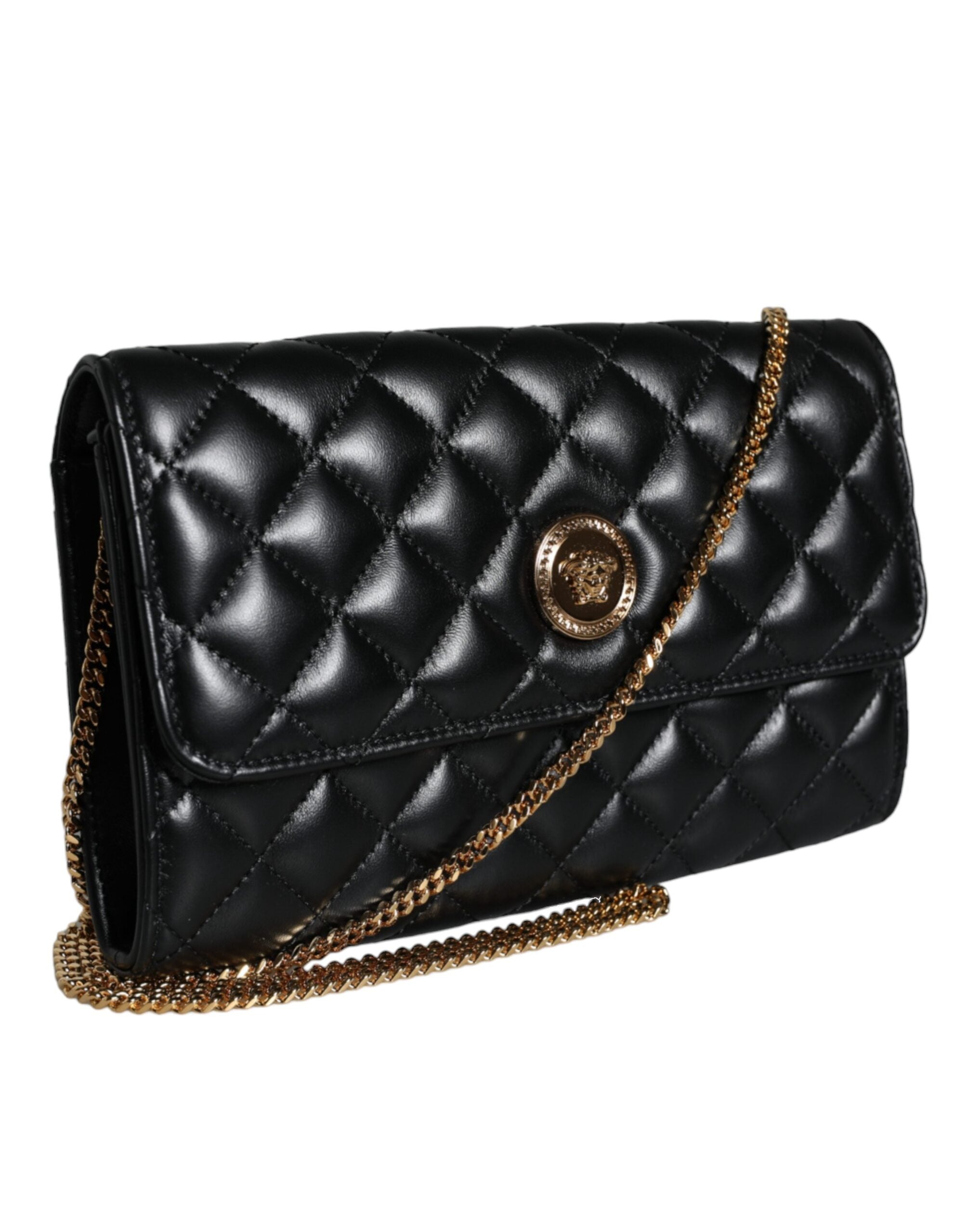 Versace svart quiltad axelväska i nappaläder