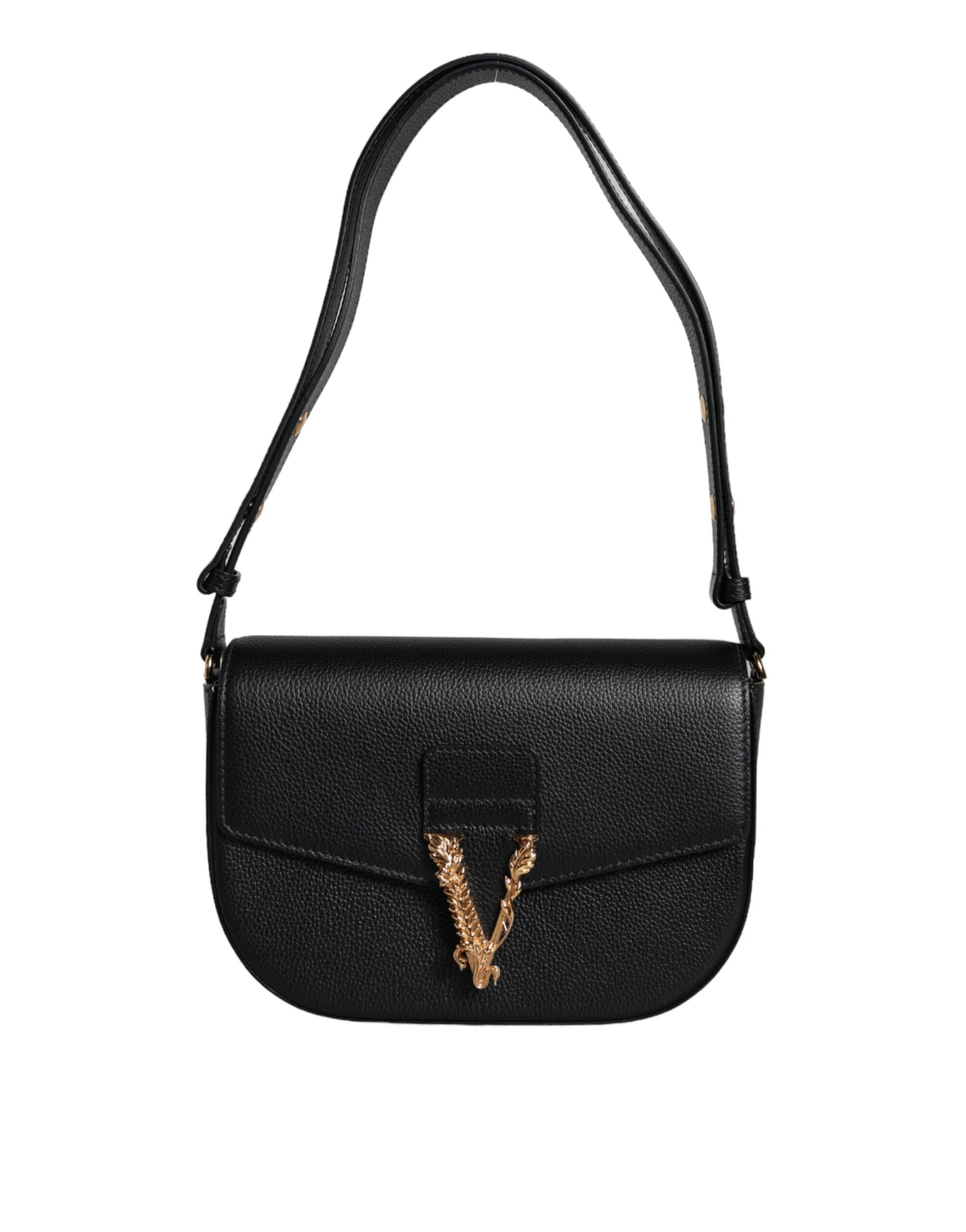 Versace svart kornig kalvläder axelväska med logotyp